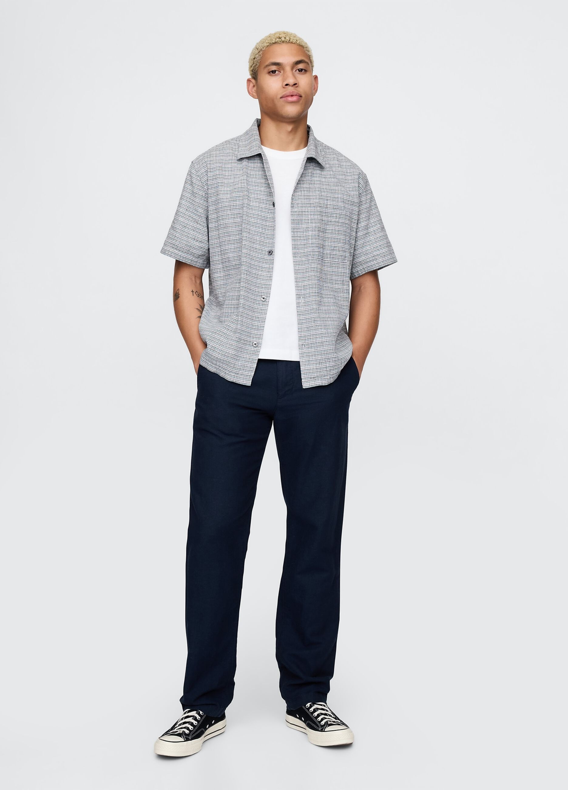 Pantaloni blu regular in lino e cotone Gap