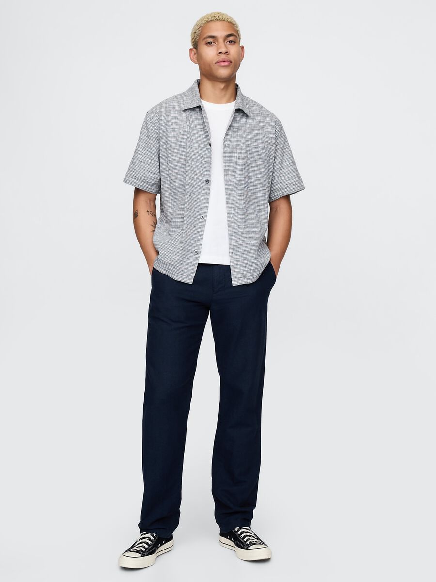 Pantaloni blu regular in lino e cotone Gap Uomo_0