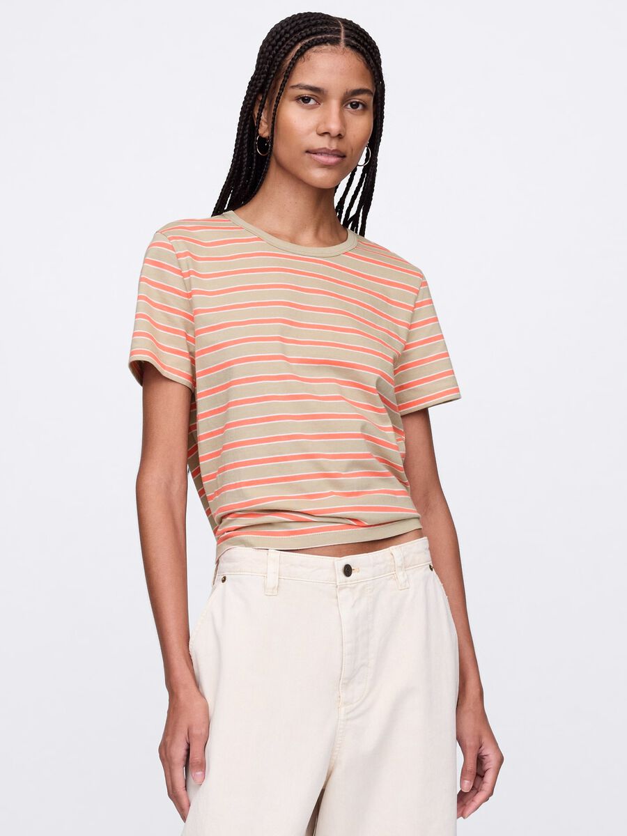T-shirt a righe arancioni e beige in cotone Gap Donna_0