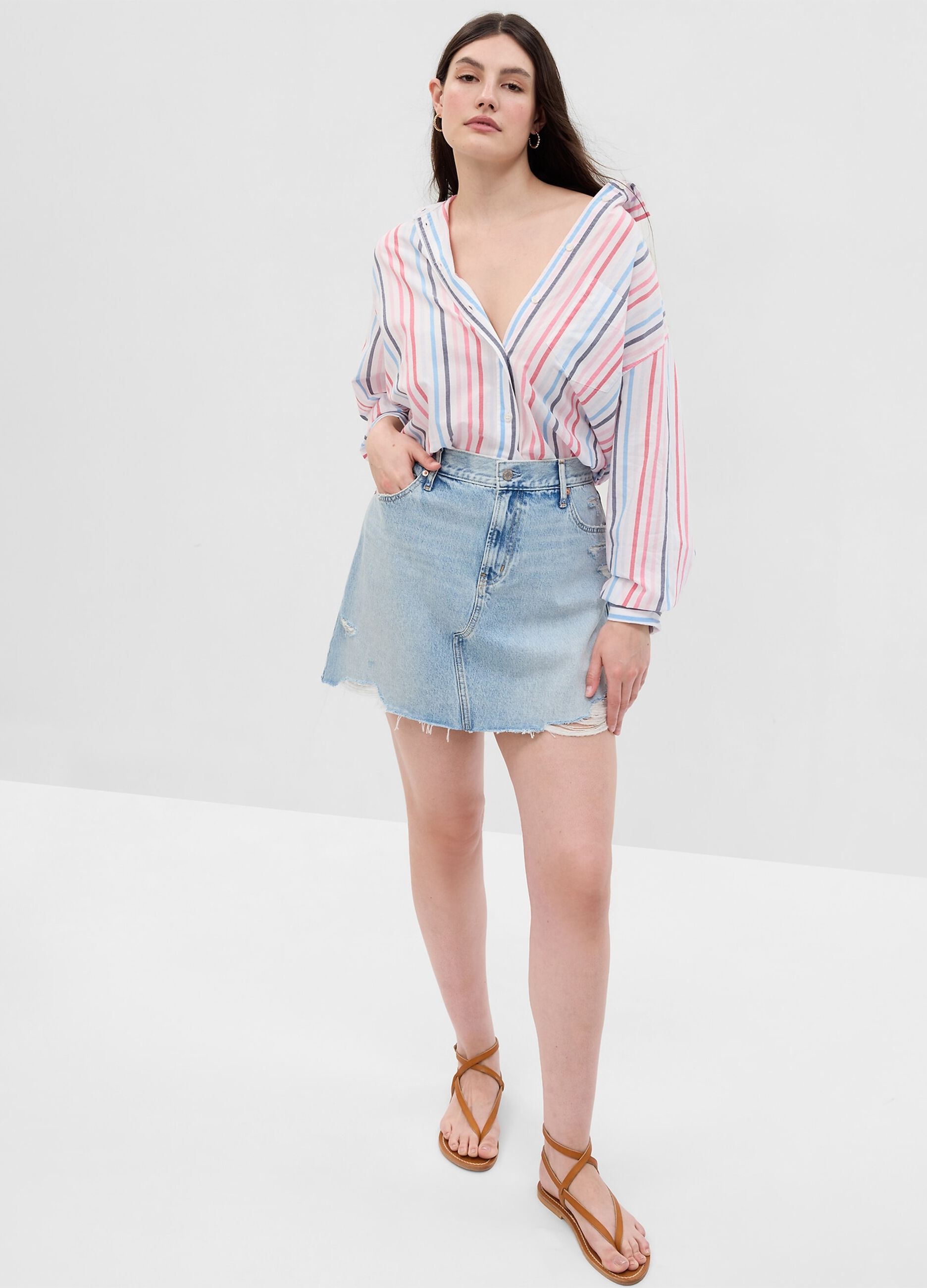 Oversized shirt with multicoloured stripes_3