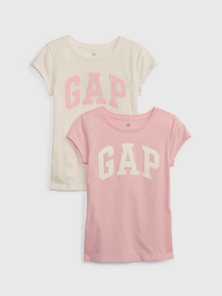 Two-pack T-shirts in cotton with glitter logo Girl_0