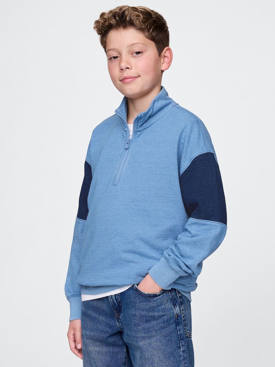Blue cotton sweatshirt with half zip Boy_0