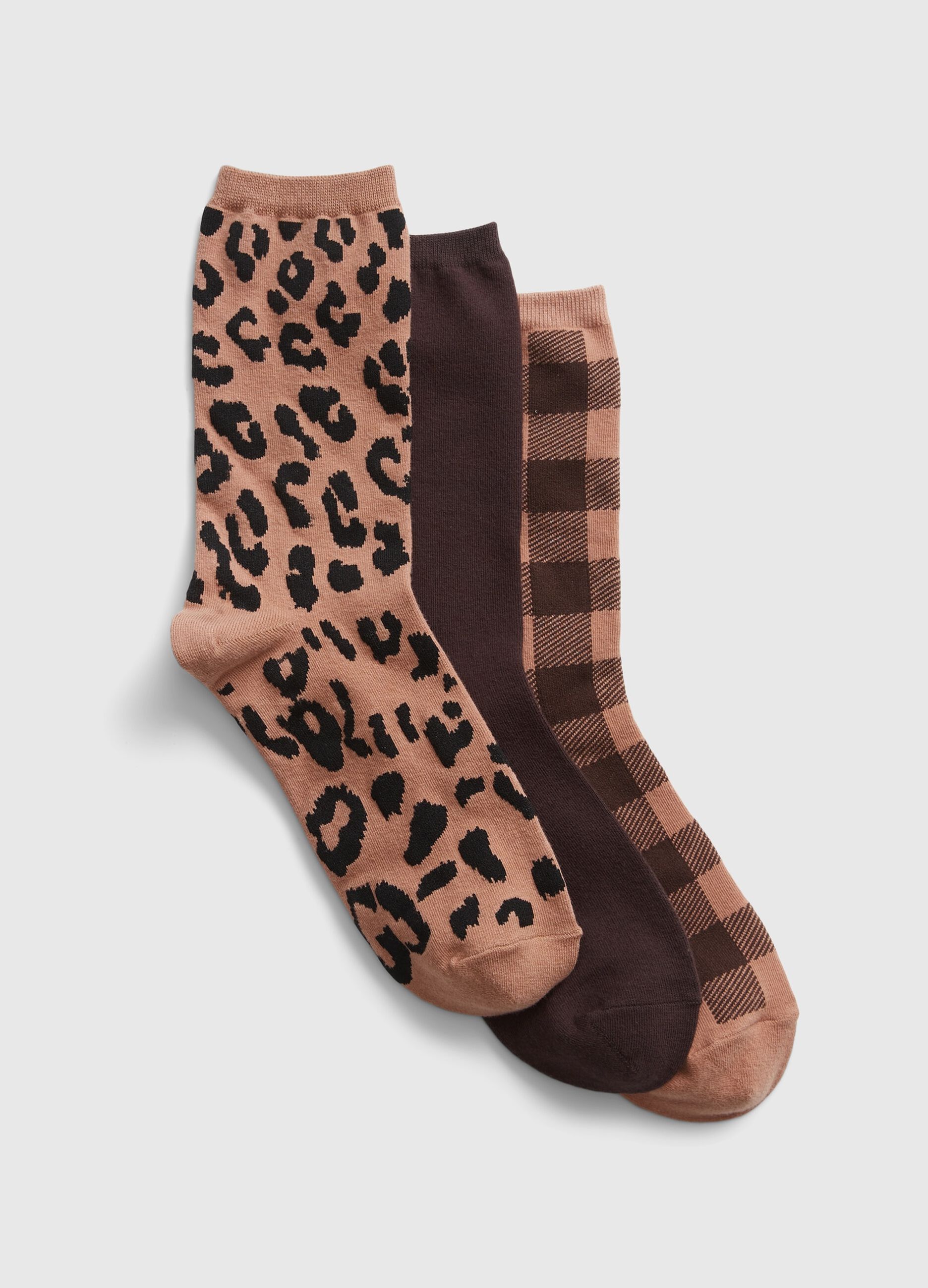 Three-pair pack socks with animal print pattern