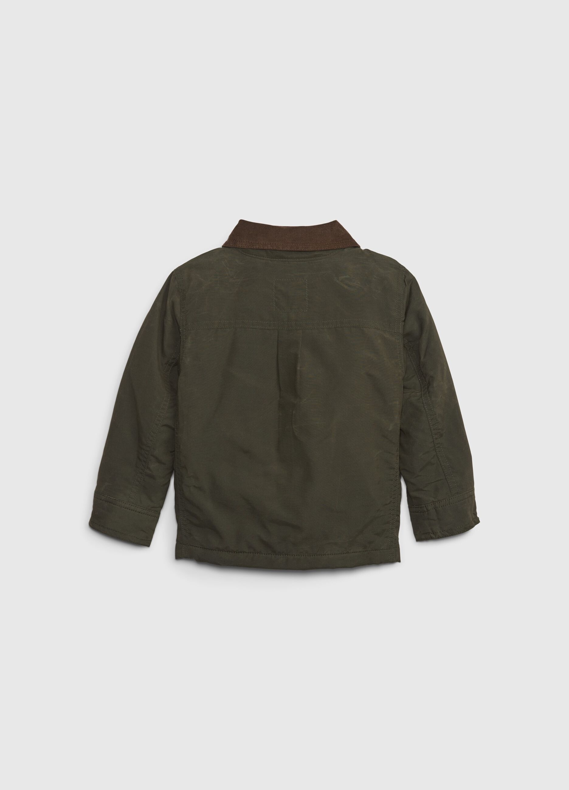 Full-zip raincoat with teddy bear embroidery_1