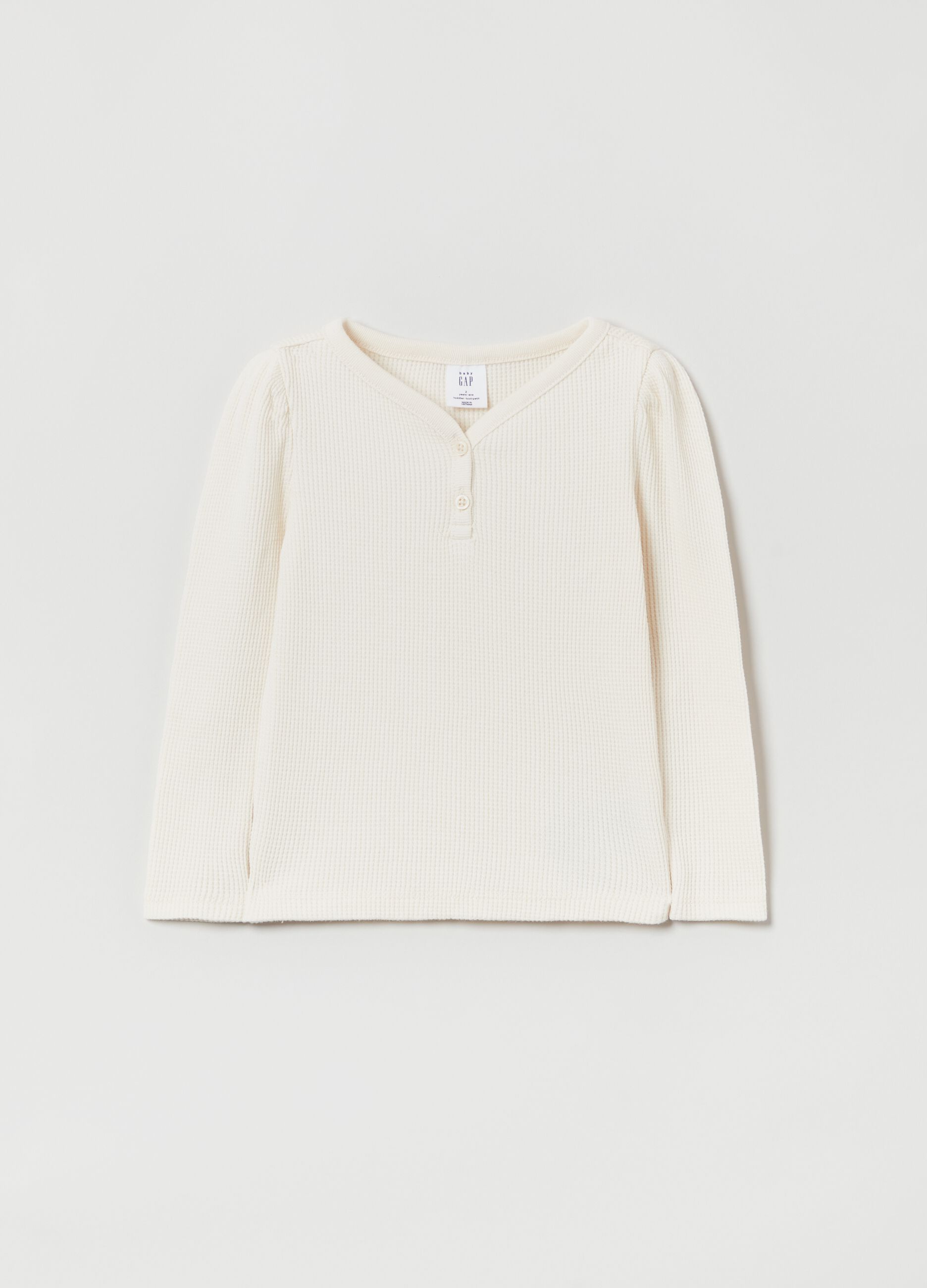 Long-sleeved T-shirt with waffle weave