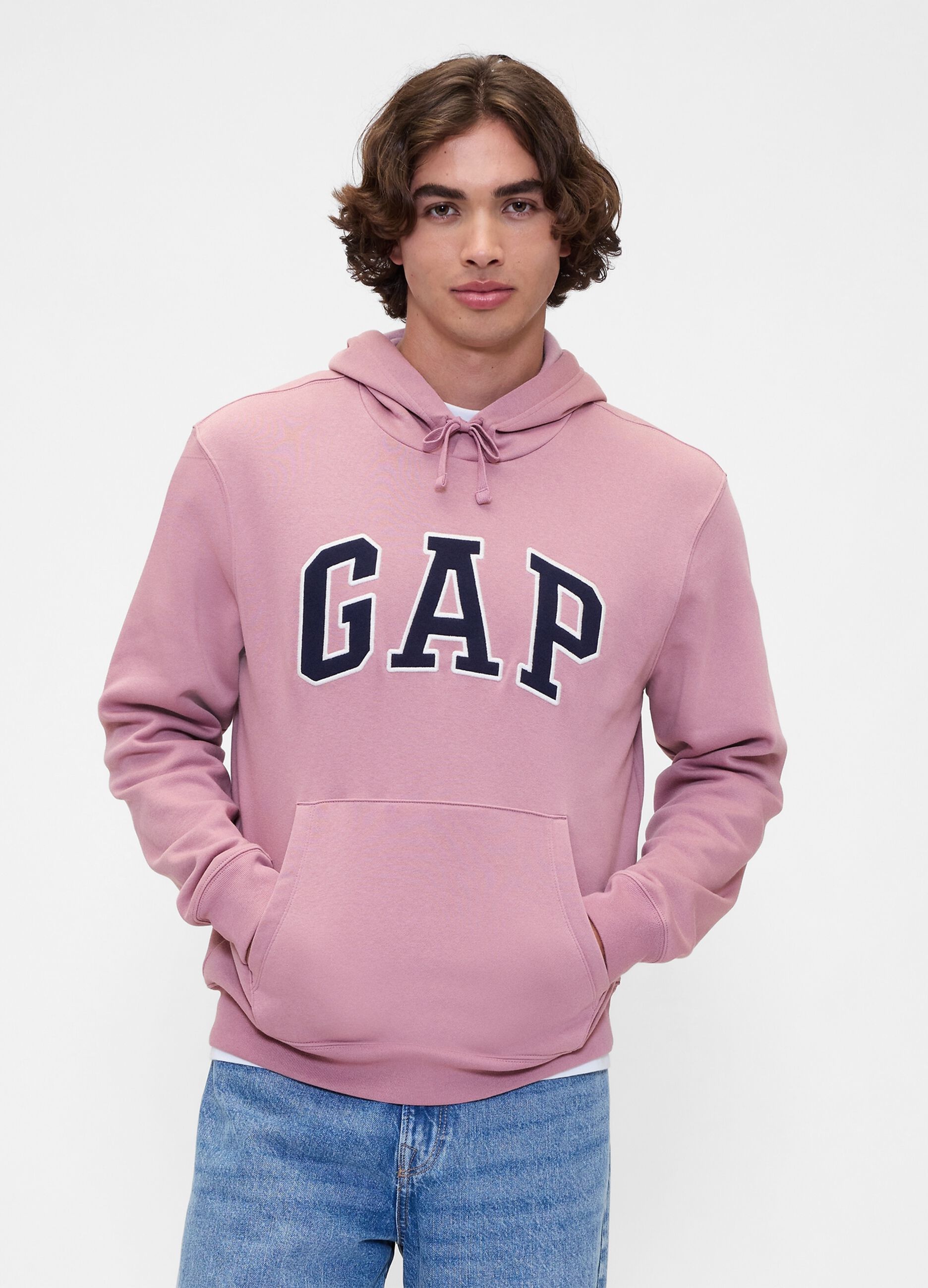 Felpa rosa con cappuccio e logo