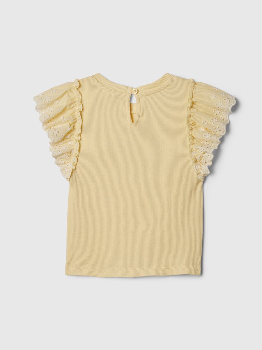 Ribbed T-shirt with flounce in broderie anglaise Girl_1