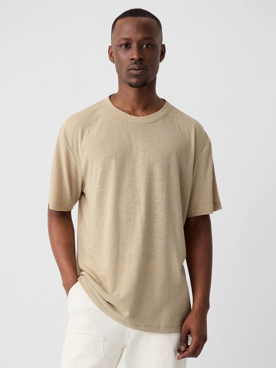 T-shirt girocollo in misto lino Uomo_0