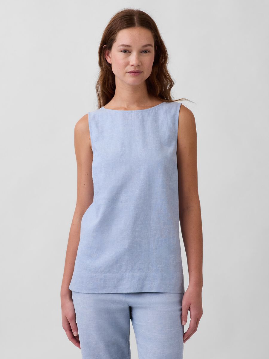 Top smanicato in misto lino Donna_0