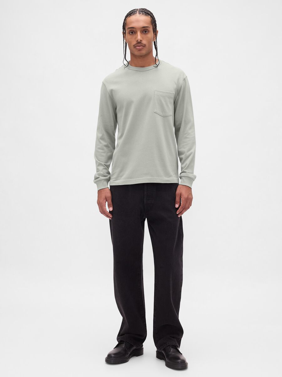 Grey Long Sleeve Cotton T-Shirt Man_2