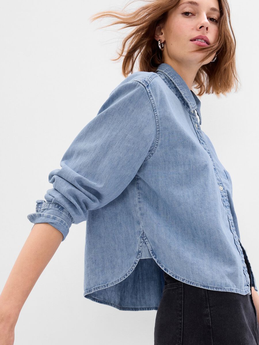 Camicia crop in denim Donna_1