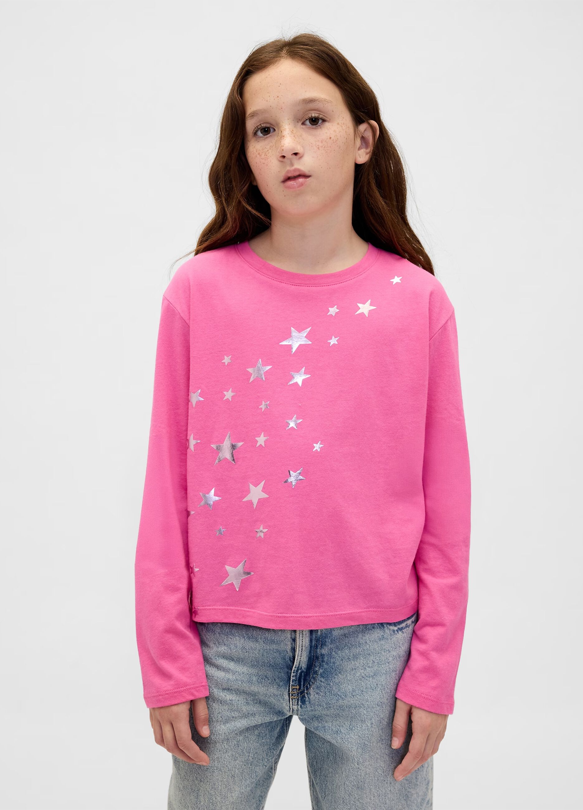 Long sleeve pink top with stars