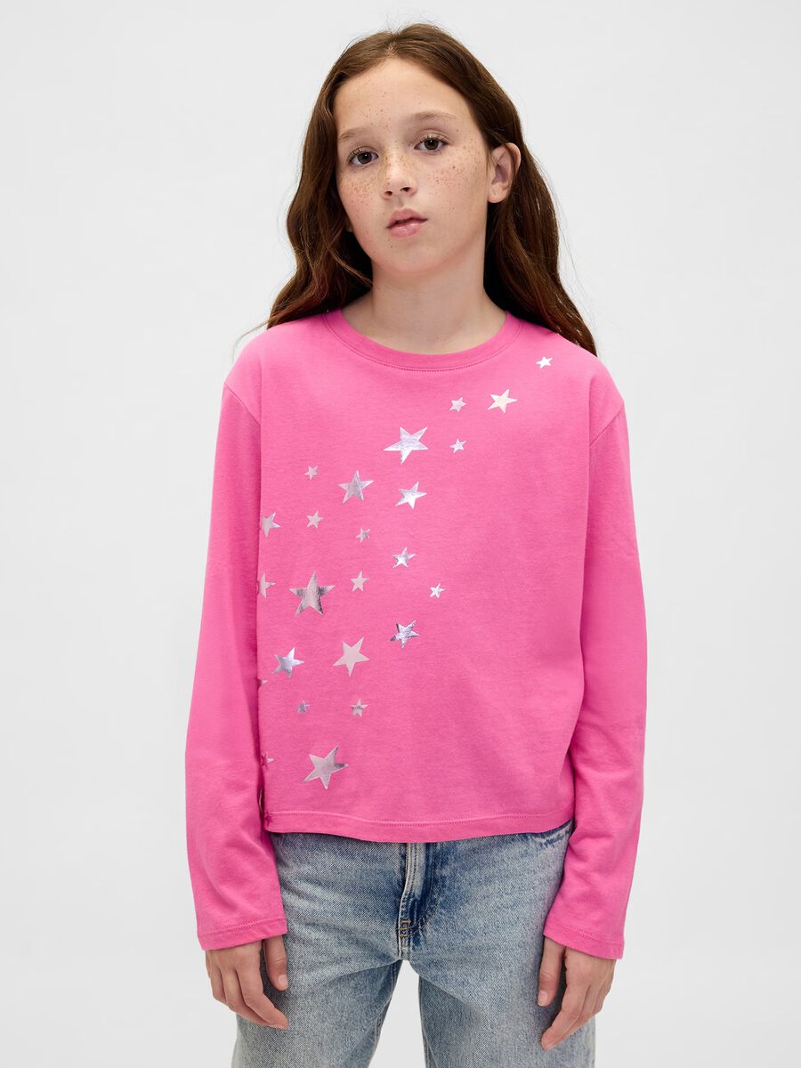 Maglia rosa a maniche lunghe con stelle Bambina_0