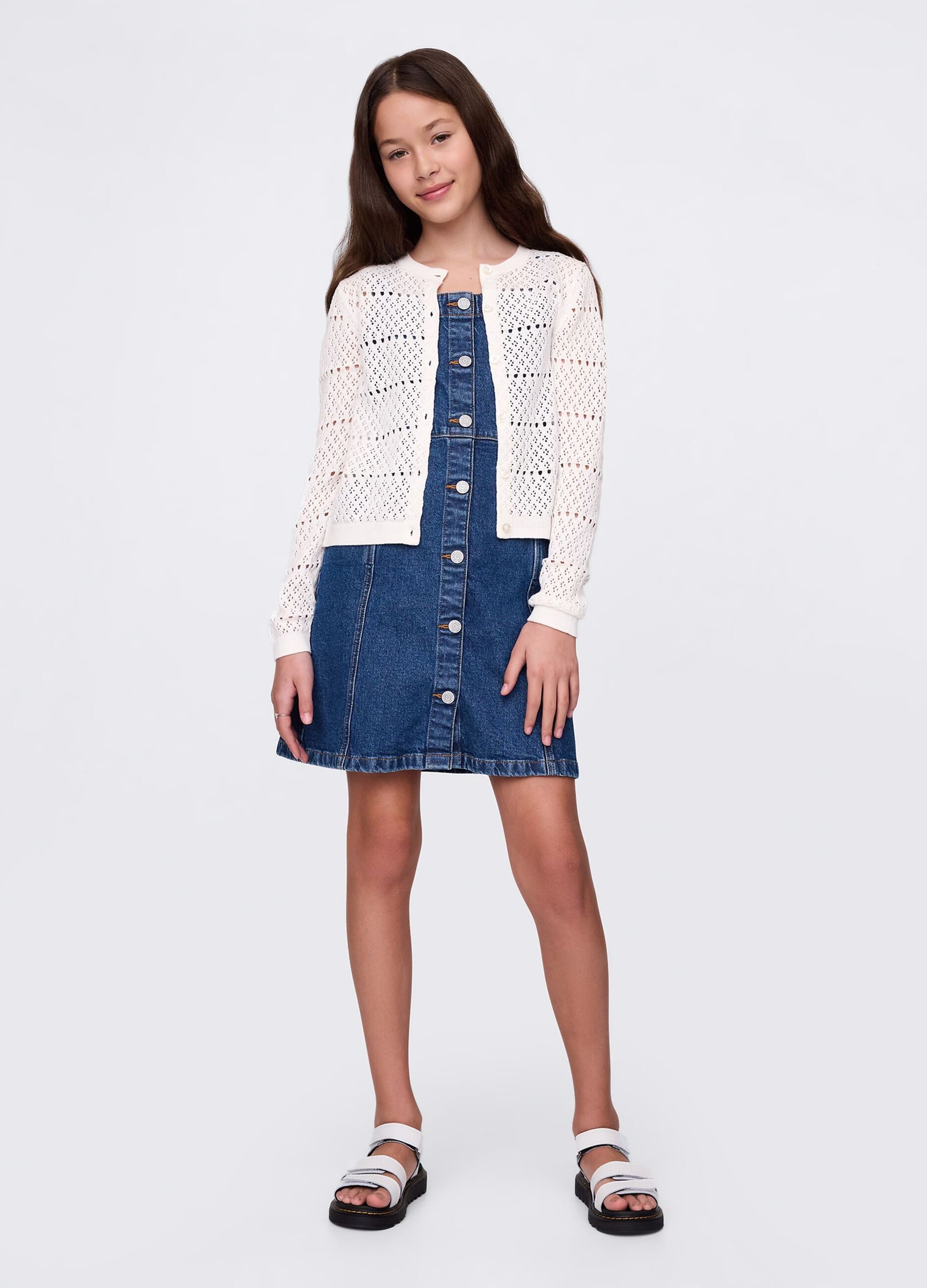 Cardigan bianco con lavorazione traforata_1