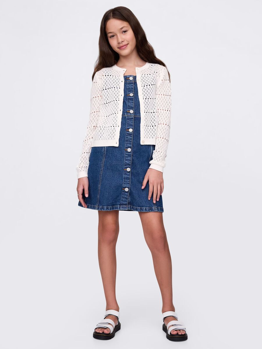 Cardigan bianco traforato in cotone per bambina Bambina_1
