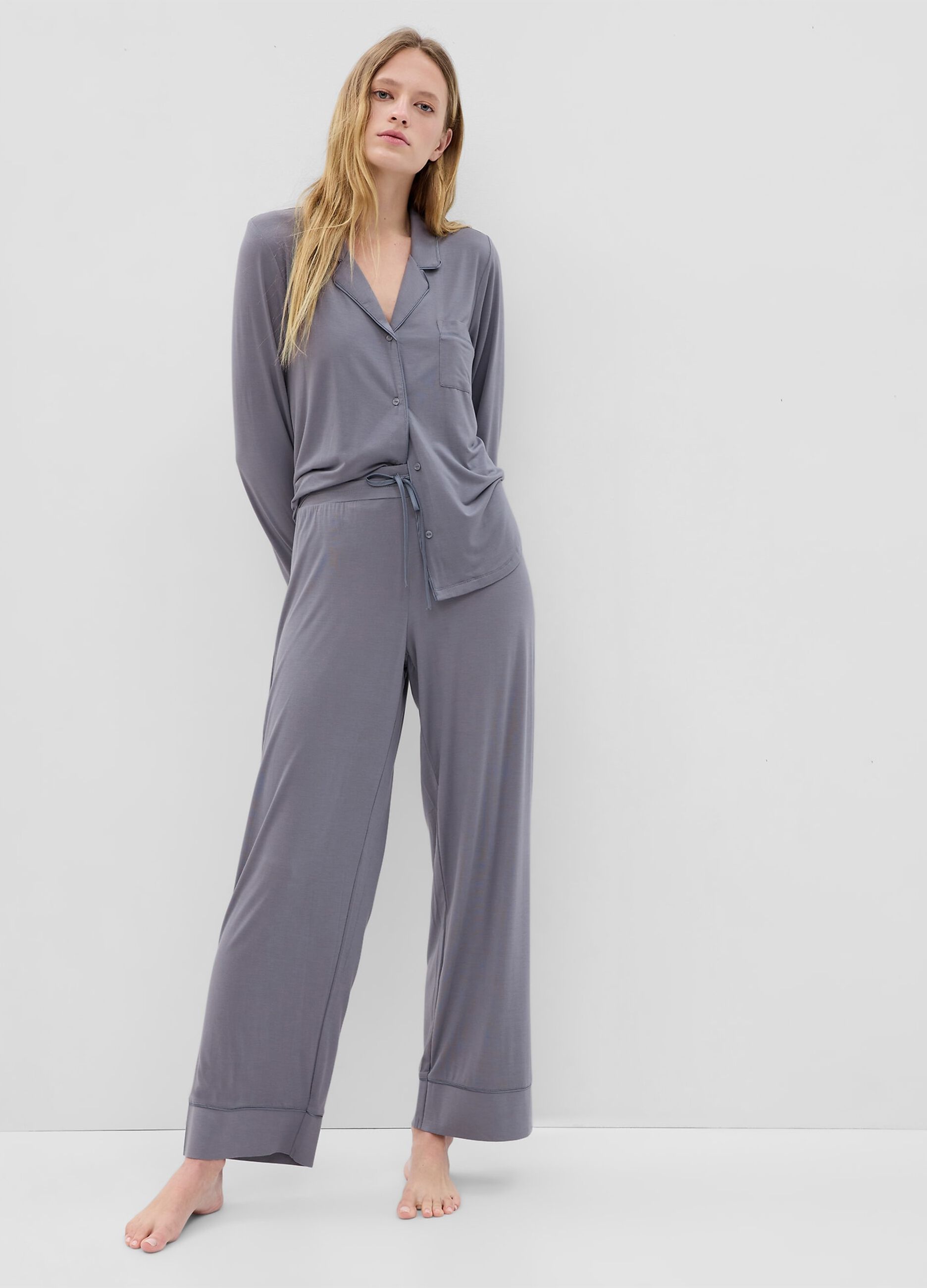 Full-length pyjama bottoms with contrasting piping