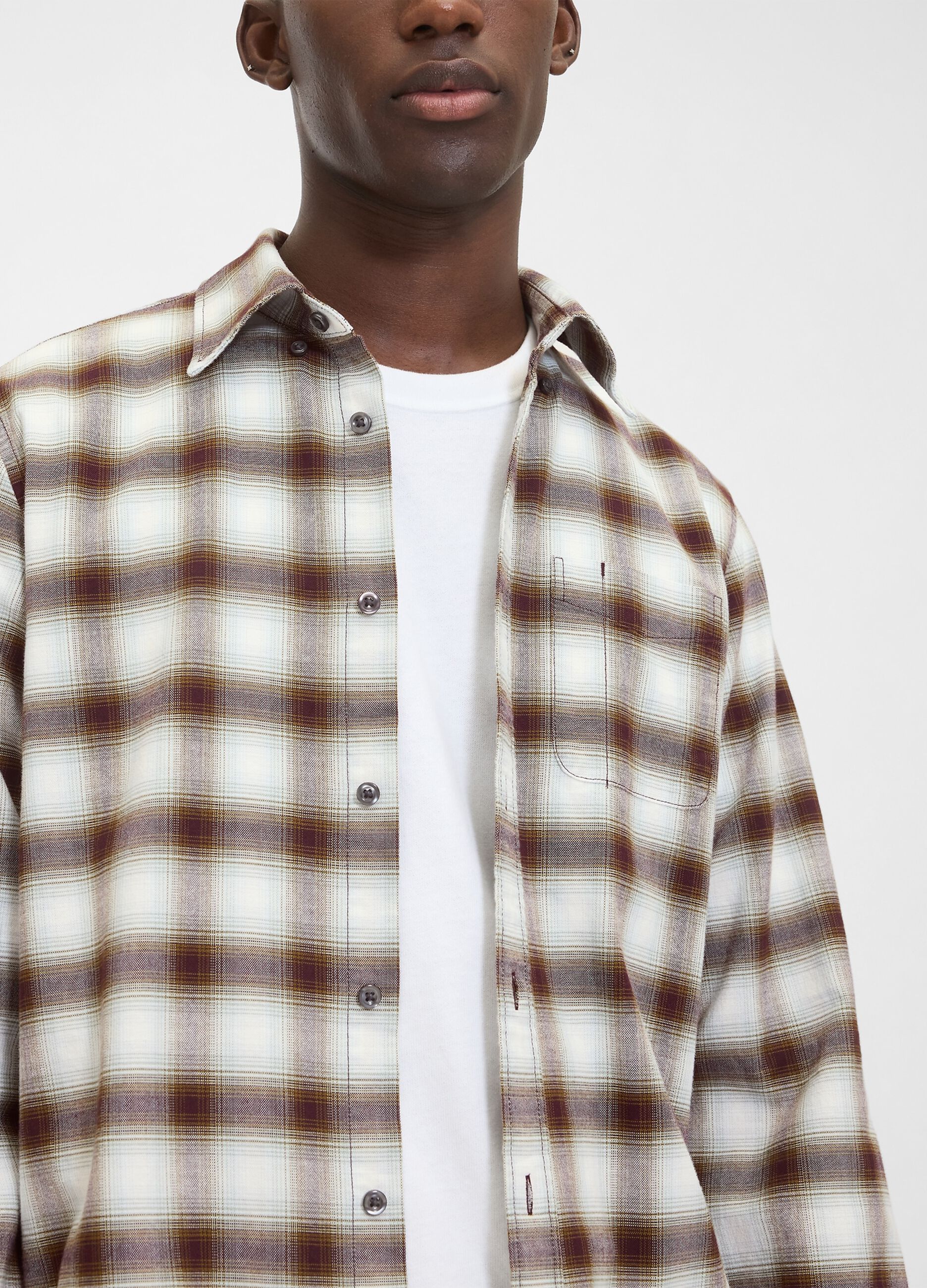 Camicia marrone a quadri elasticizzata_3