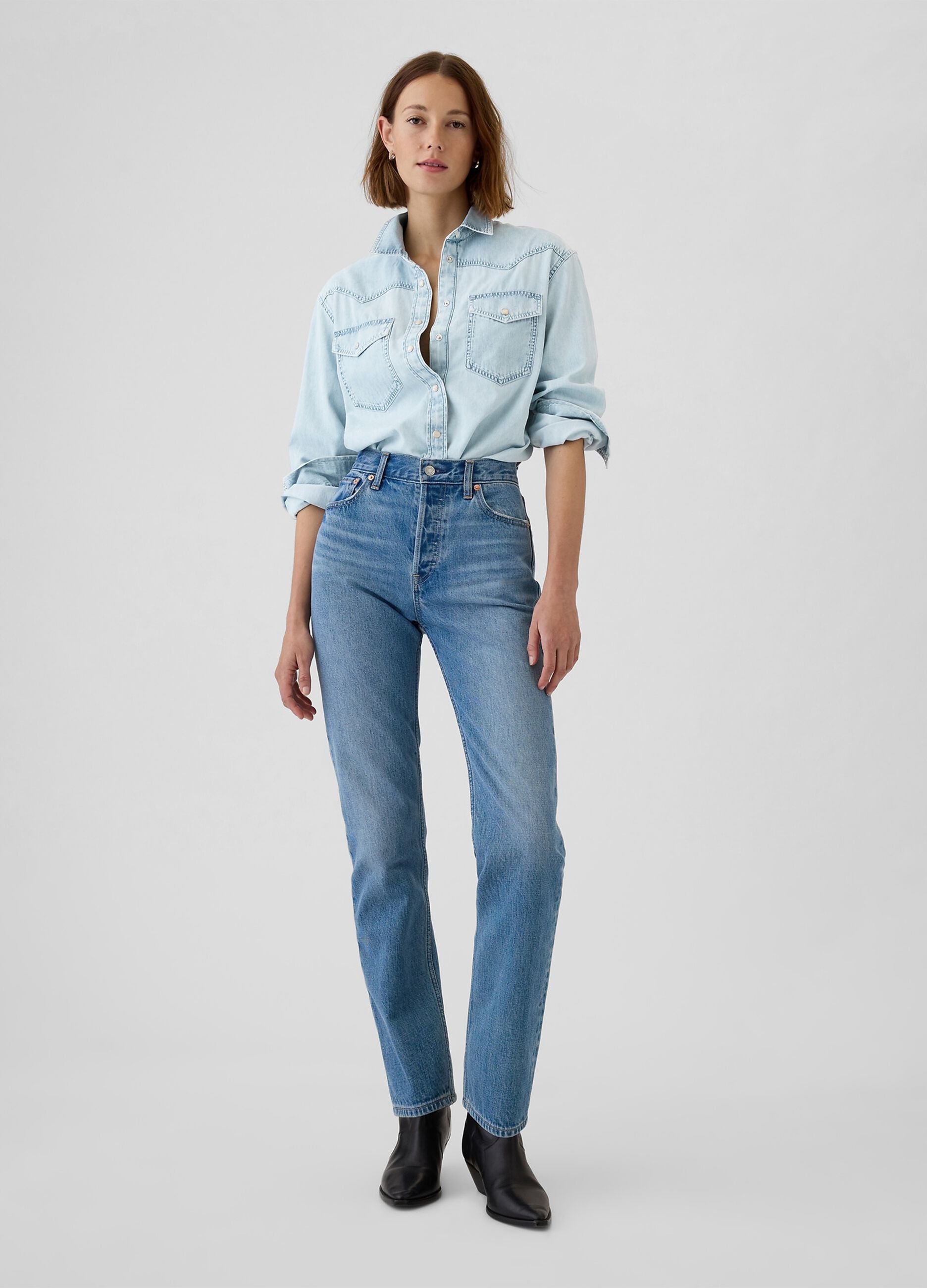 Camicia cropped western in denim_1