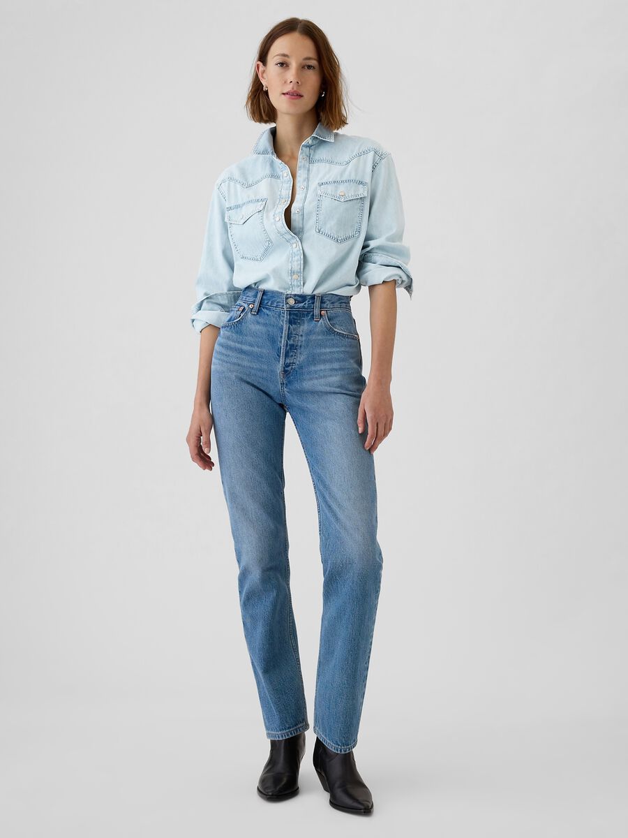 Camicia cropped western in denim Donna_1