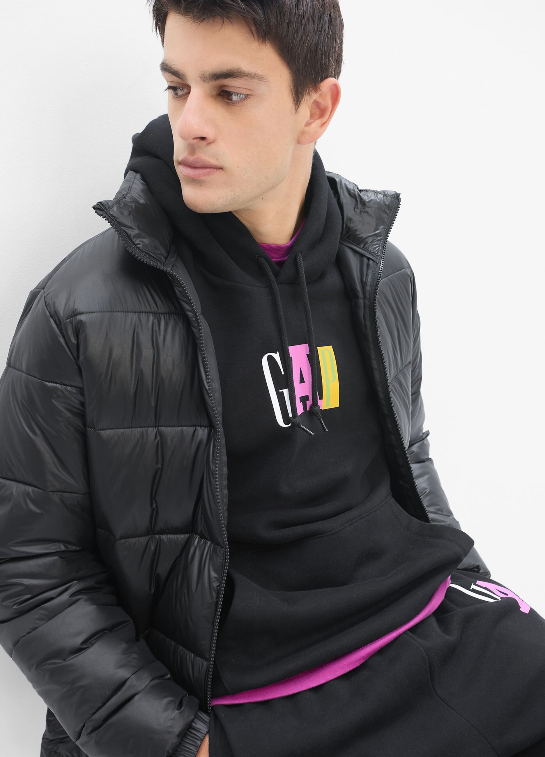 Hoodie with multicoloured printed logo