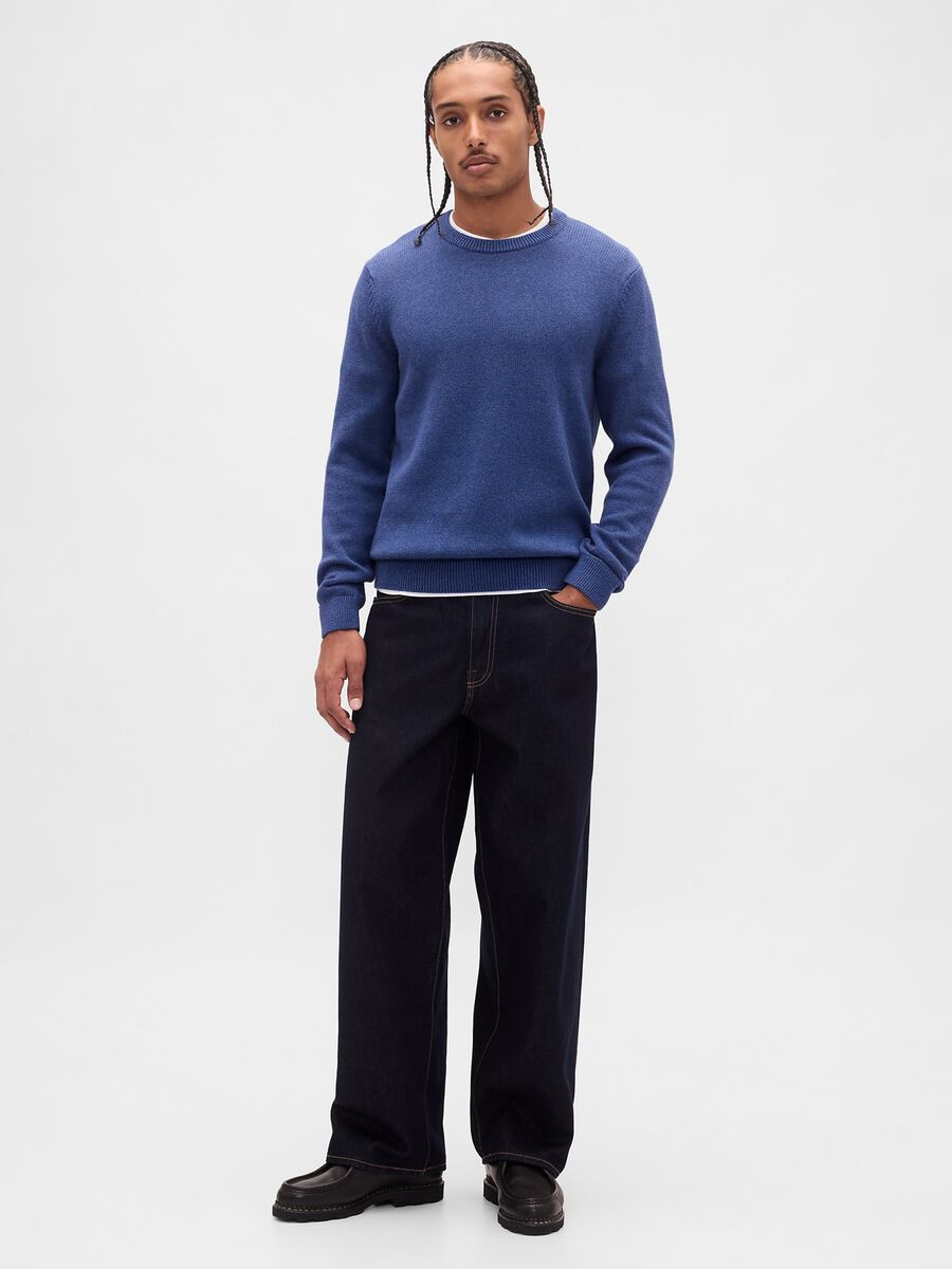 Pullover blu in cotone Uomo_2