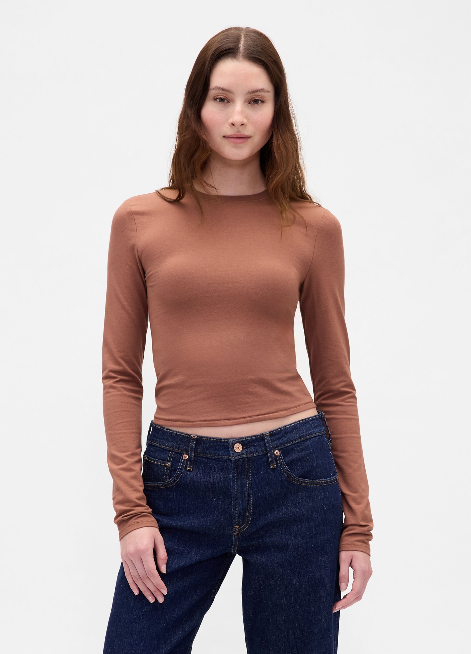 Maglia marrone a maniche lunghe elasticizzata