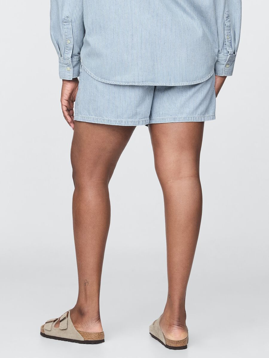 Shorts a righe in denim azzurro Donna_5