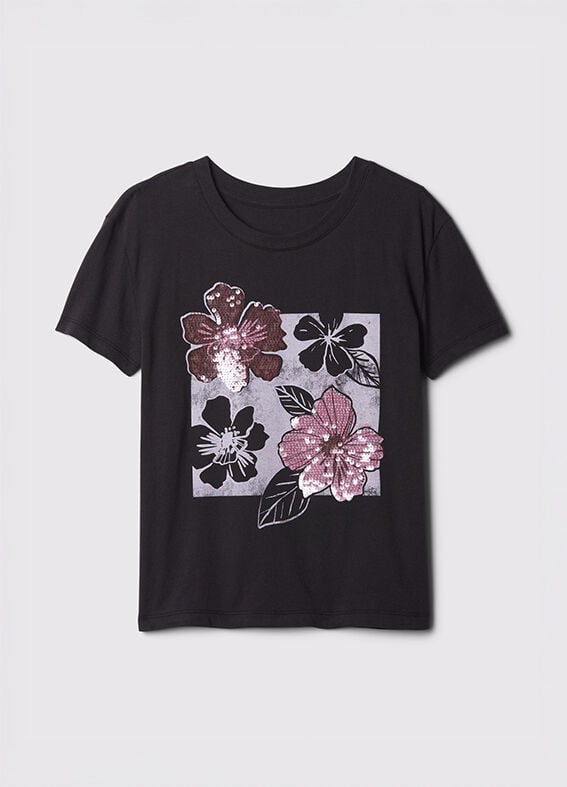 T-shirt nera con stampa floreale_3