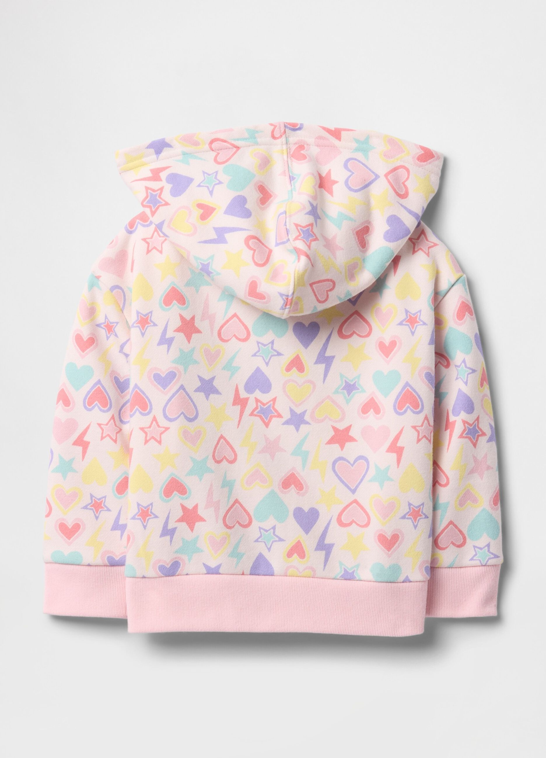Full-zip rosa con cappuccio stampa cuori e stelle ricamo logo_1