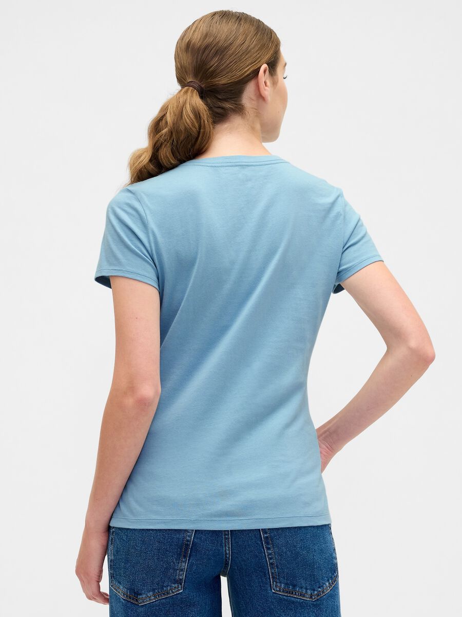 Blue short-sleeved cotton T-shirt Woman_2