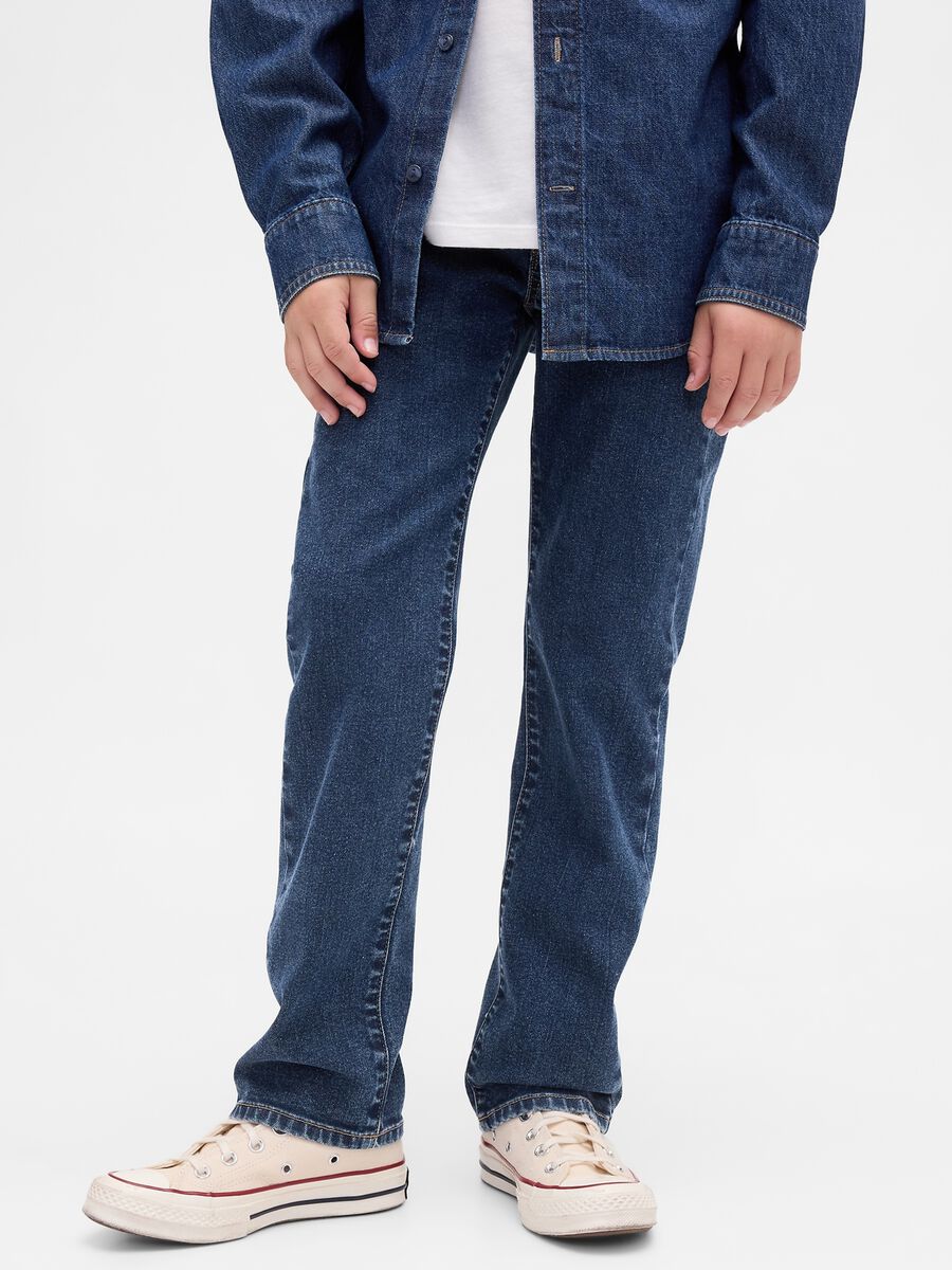 Children's straight jeans in stretchy blue denim cotton, regular fit Boy_1