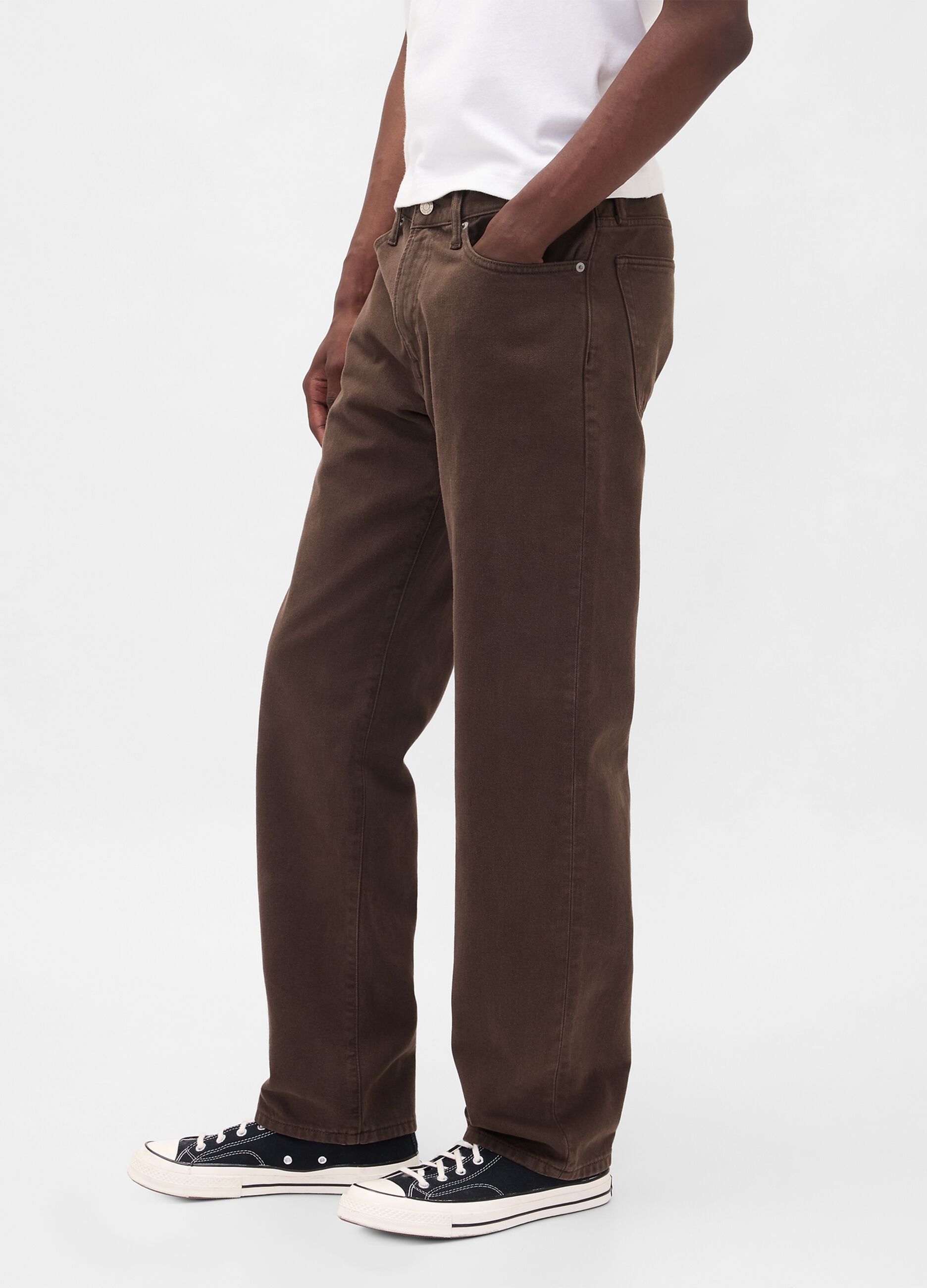 Pantaloni dritti in denim marrone_3