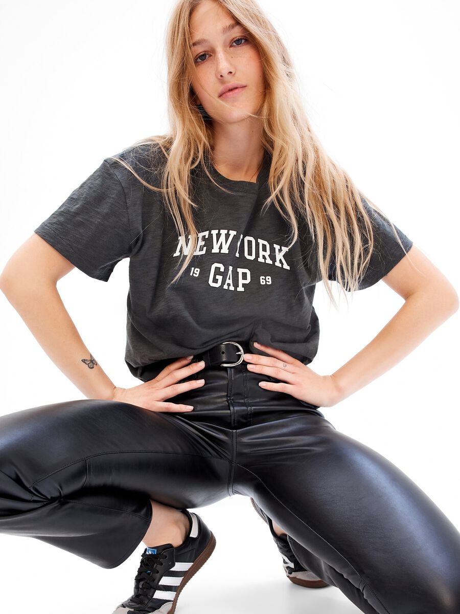 Slub cotton T-shirt with print Woman_0