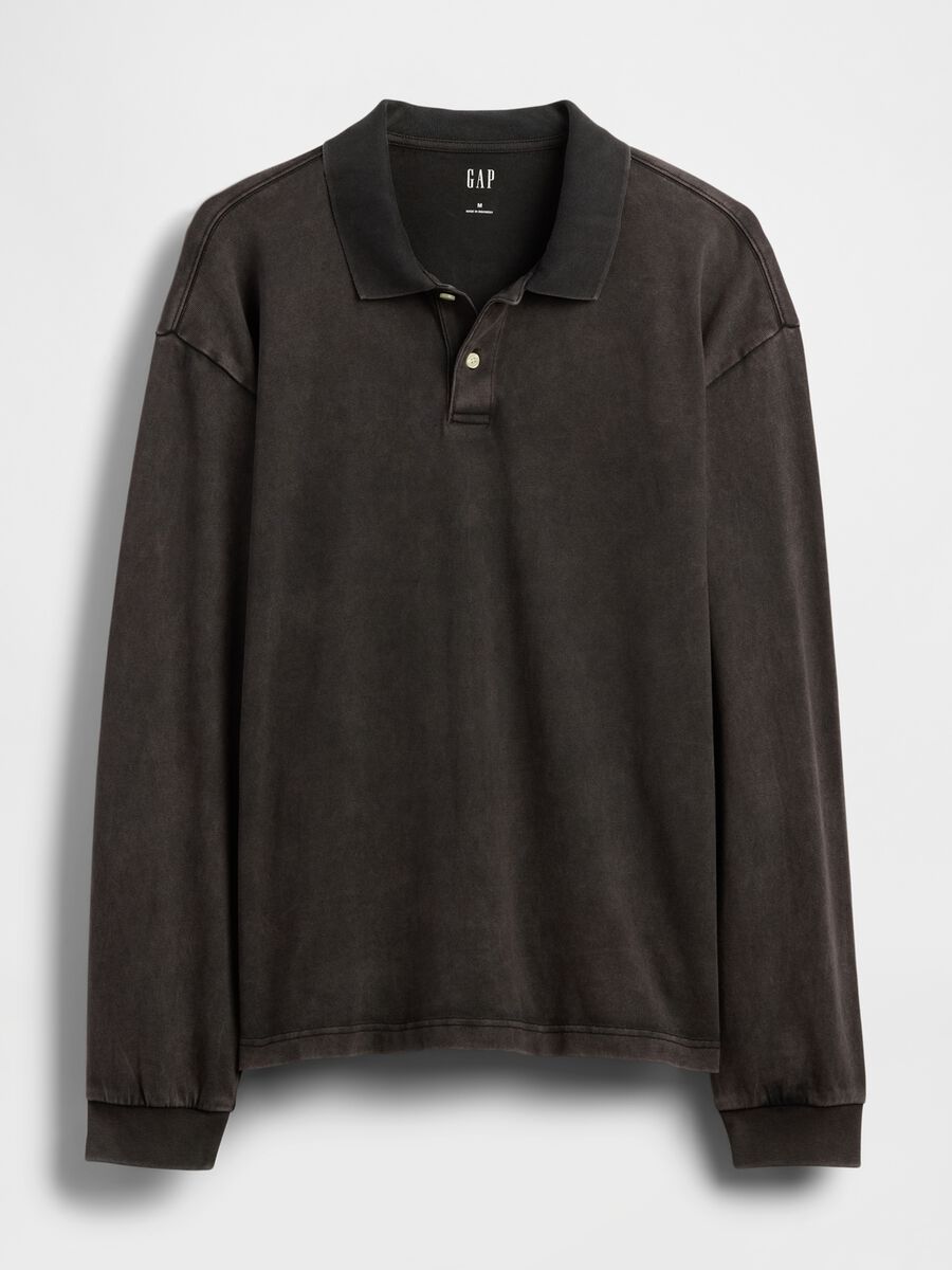 Polo marrone a maniche lunghe in cotone Uomo_3