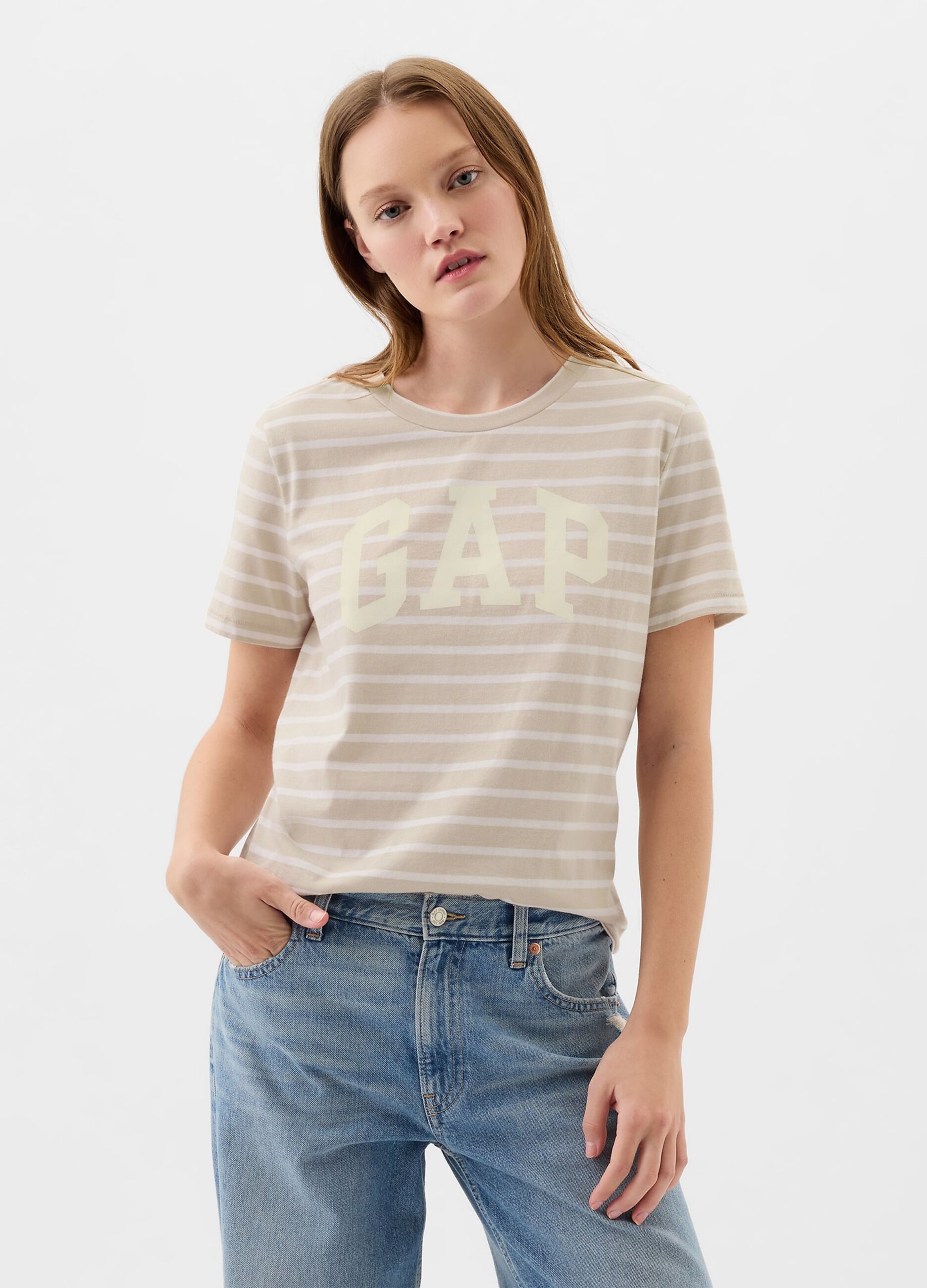 T-shirt a righe con stampa logo