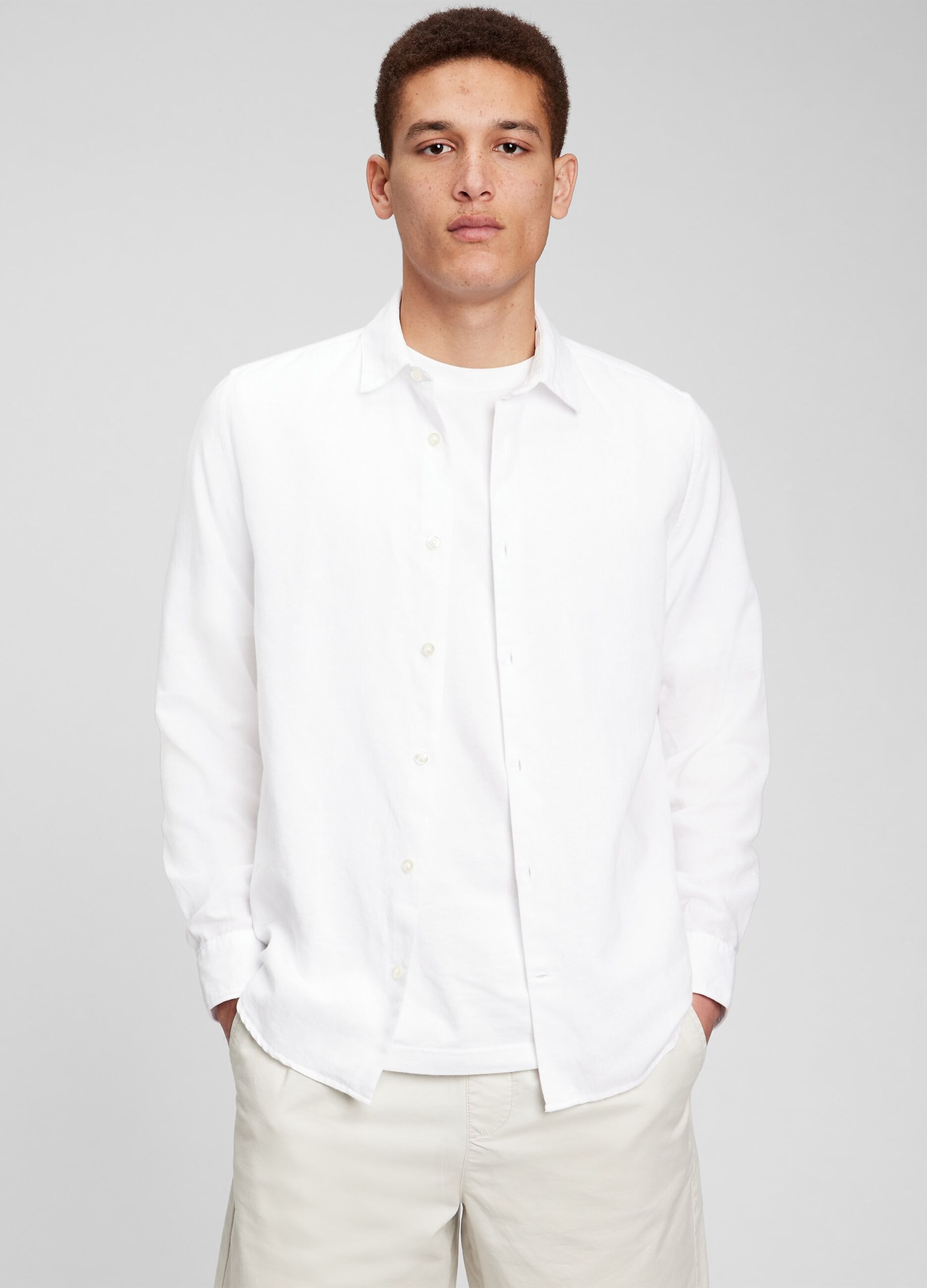 Solid colour linen and cotton shirt_1