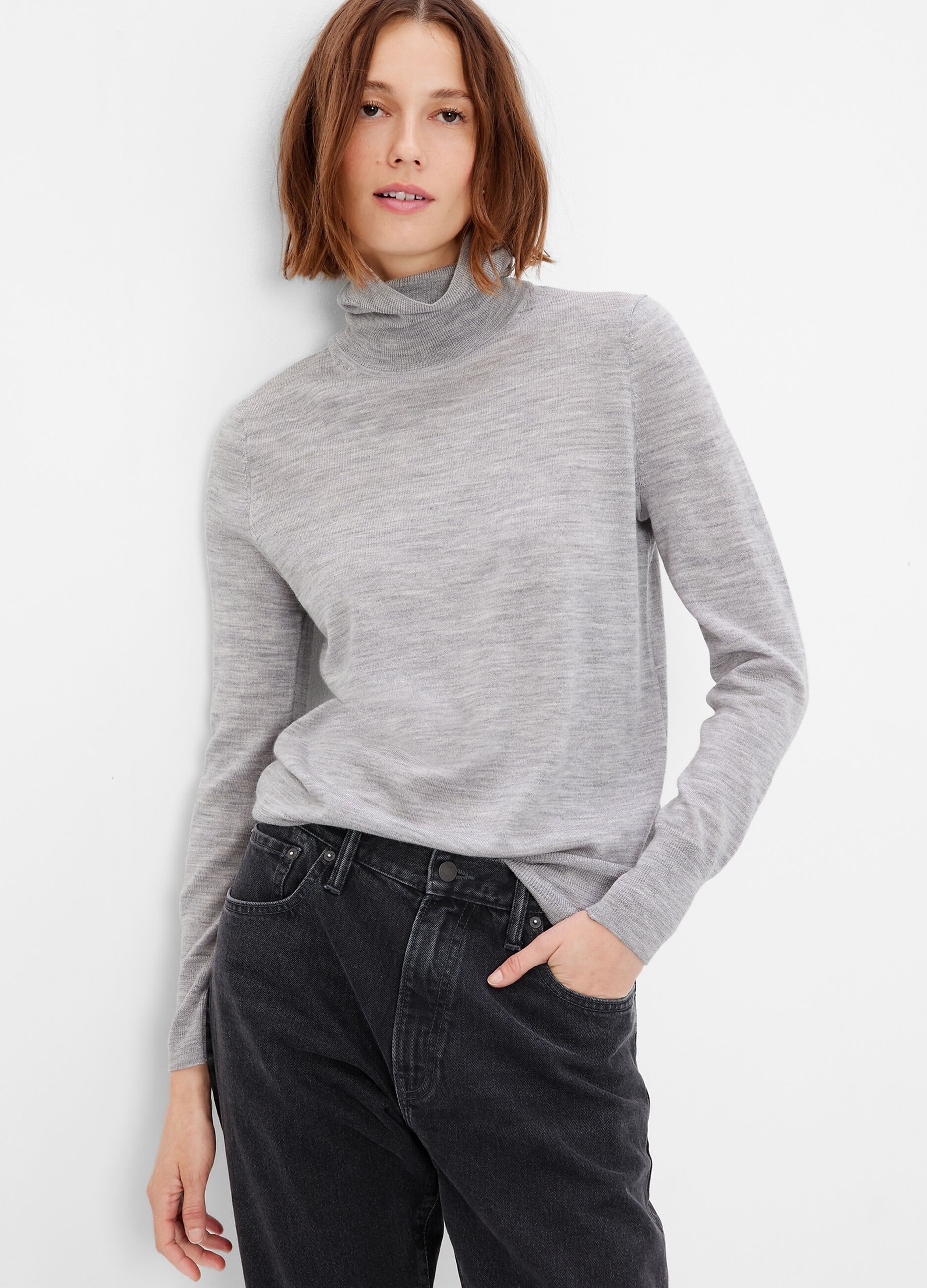 Merino wool pullover with high neck