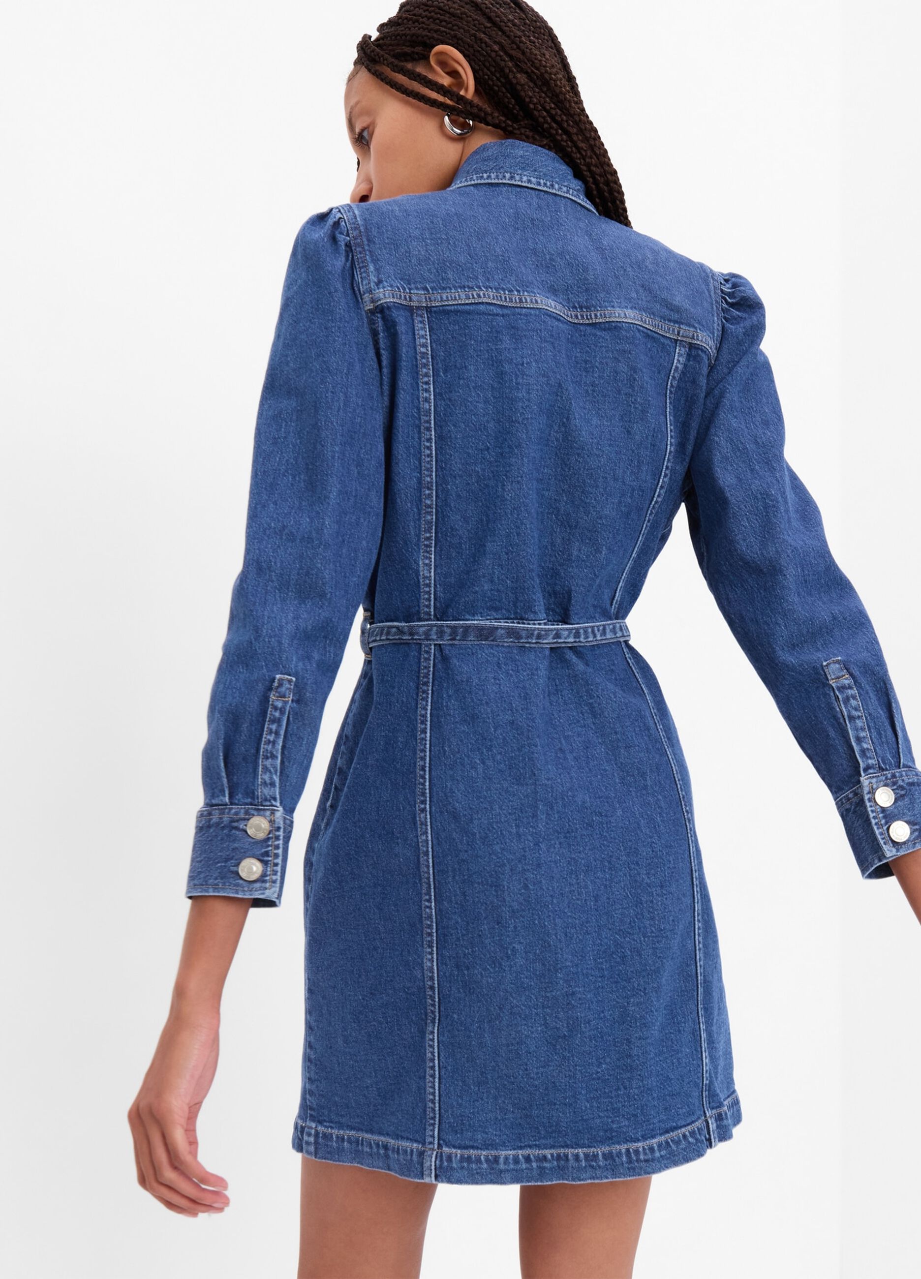 Mini shirt dress denim dress with belt_1