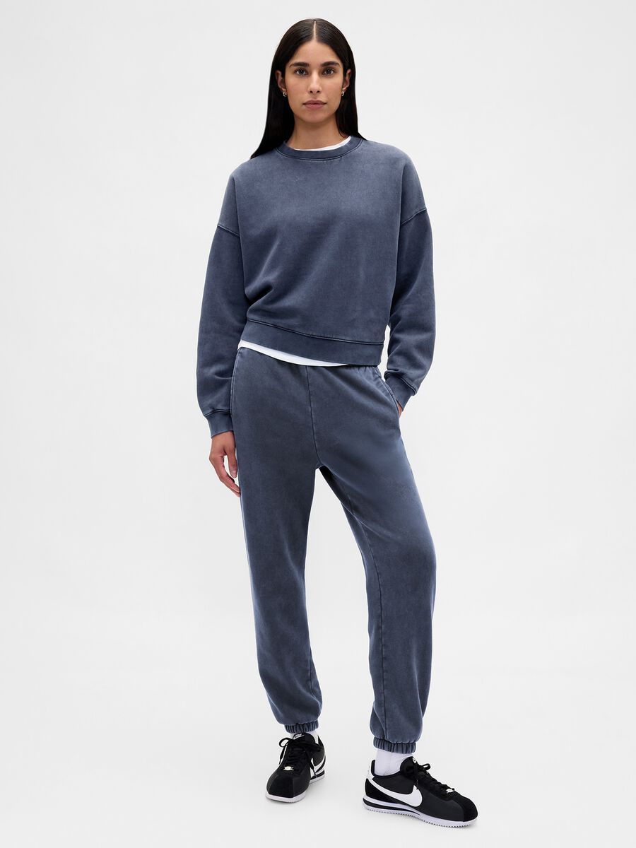 Felpa blu girocollo in misto cotone Donna_3
