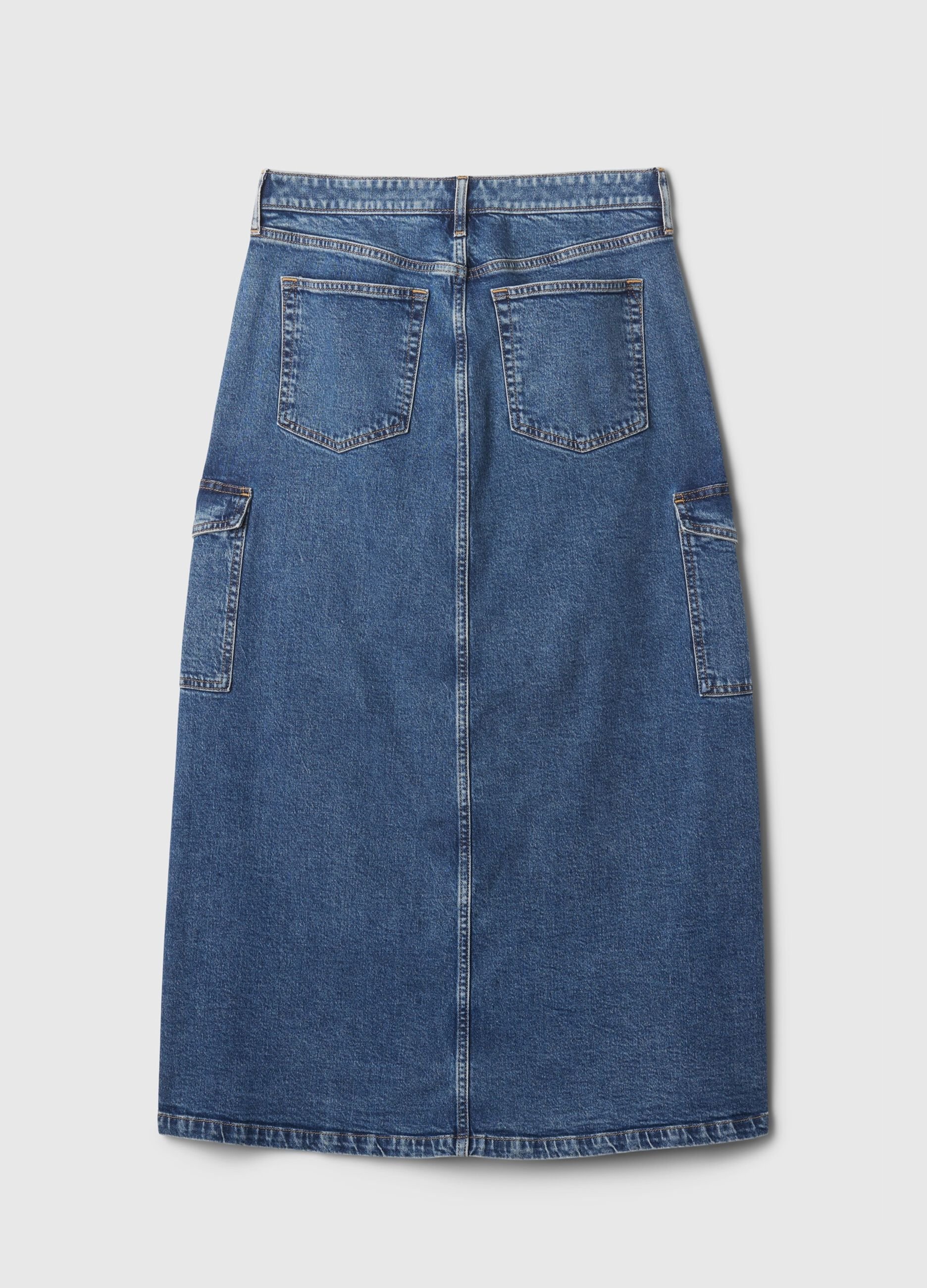 Gonna lunga cargo in denim_4