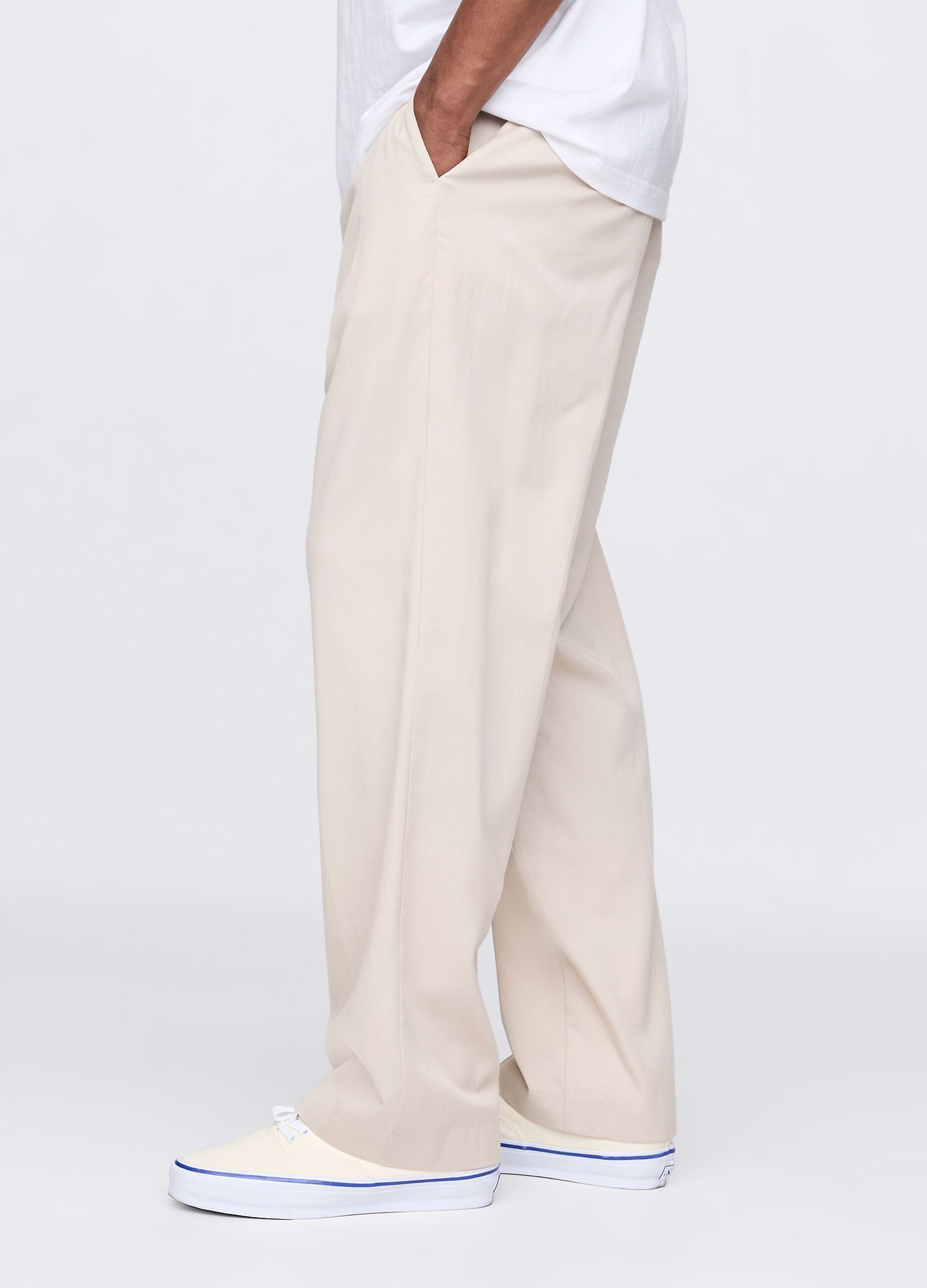 Pantaloni beige a gamba larga in Lyocell e cotone_3