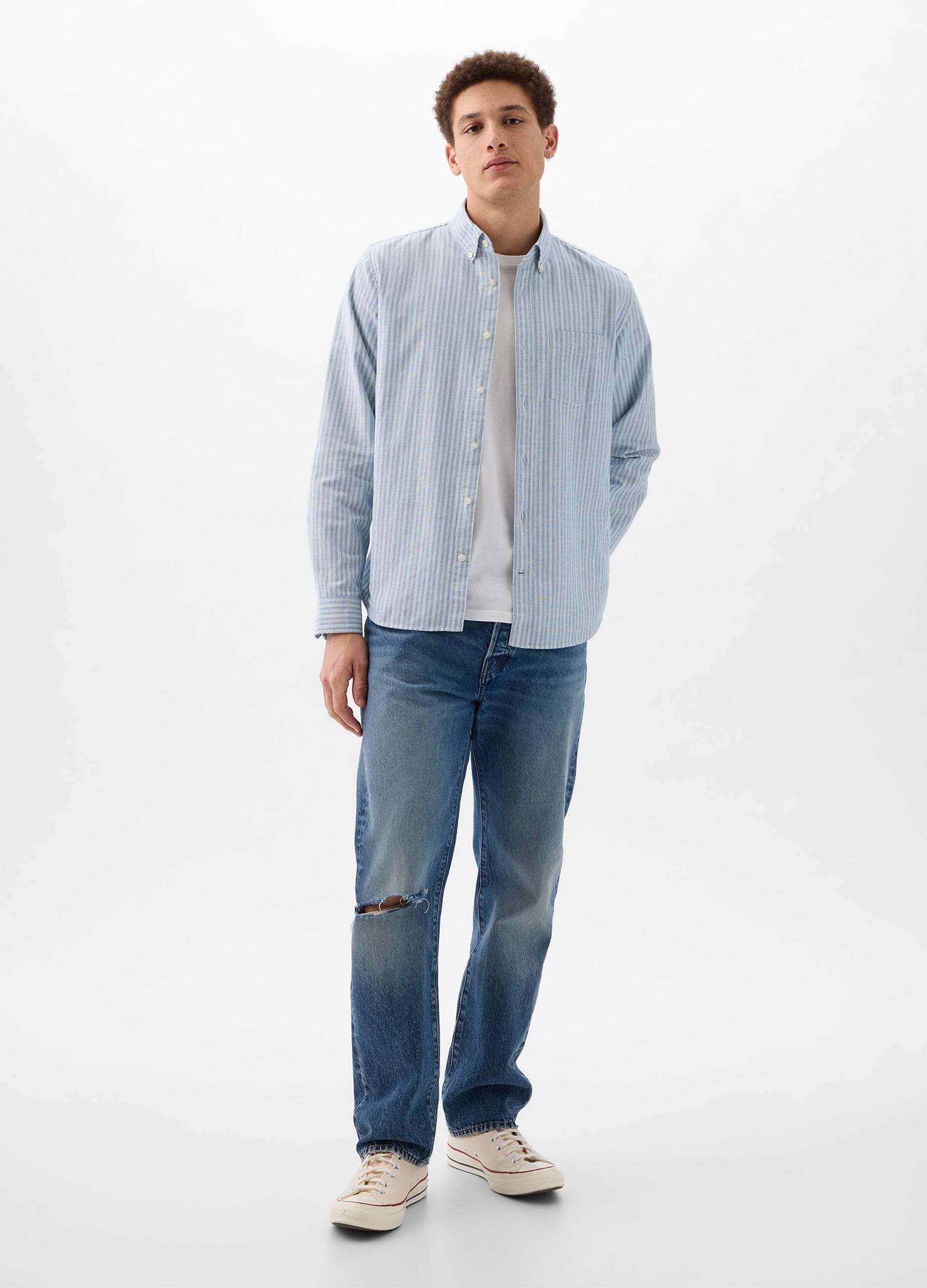 Camicia regular fit in cotone oxford a righe_1