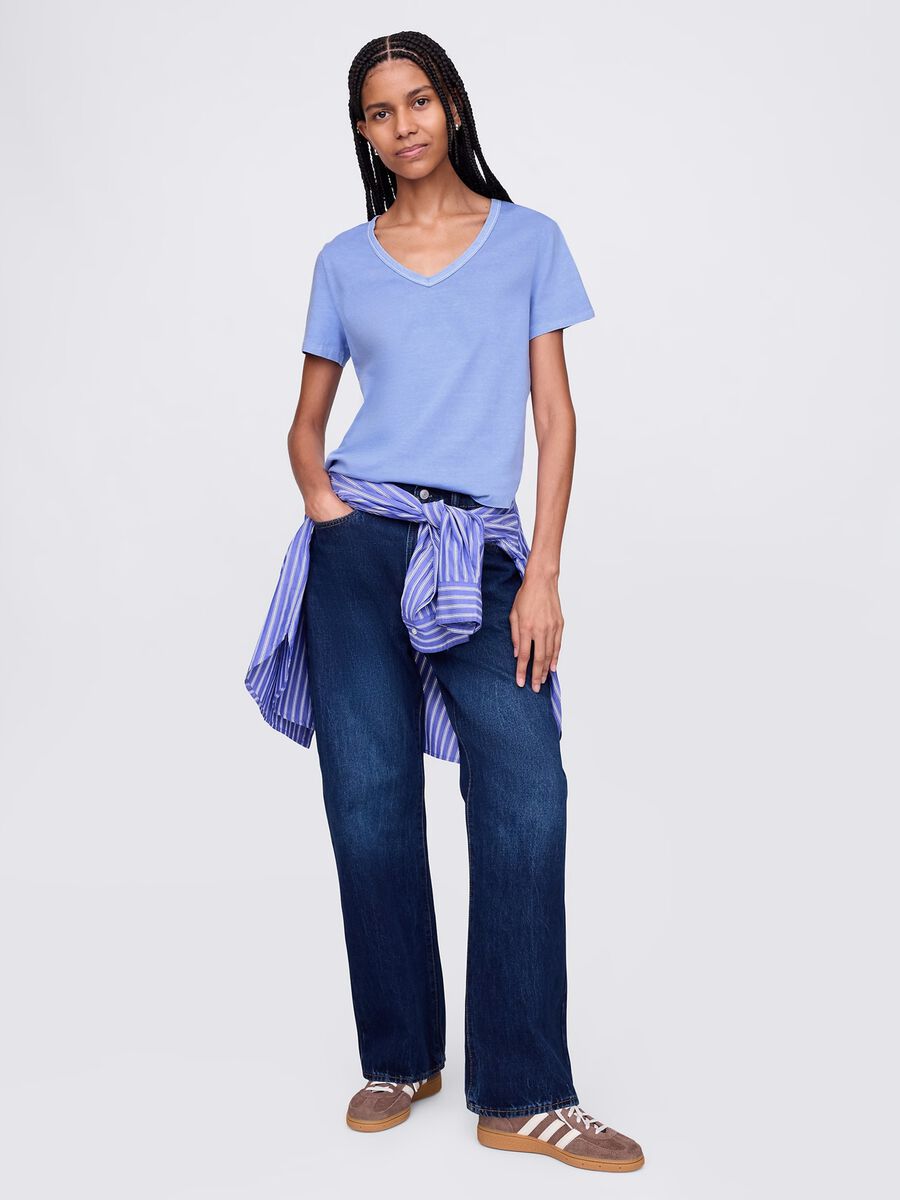T-shirt basic azzurra in cotone Donna_1