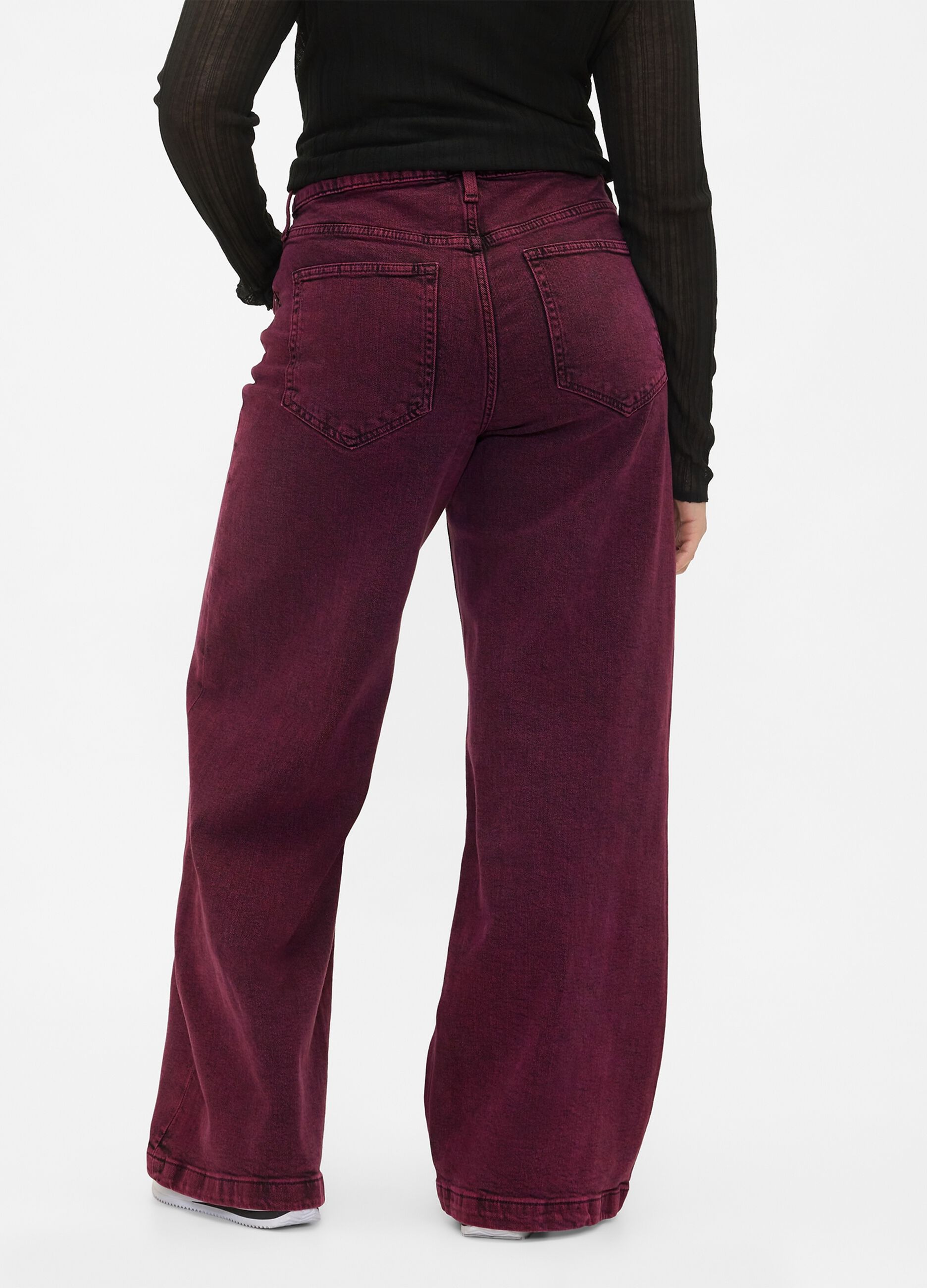 Pantaloni wide leg viola in cotone elasticizzato_4