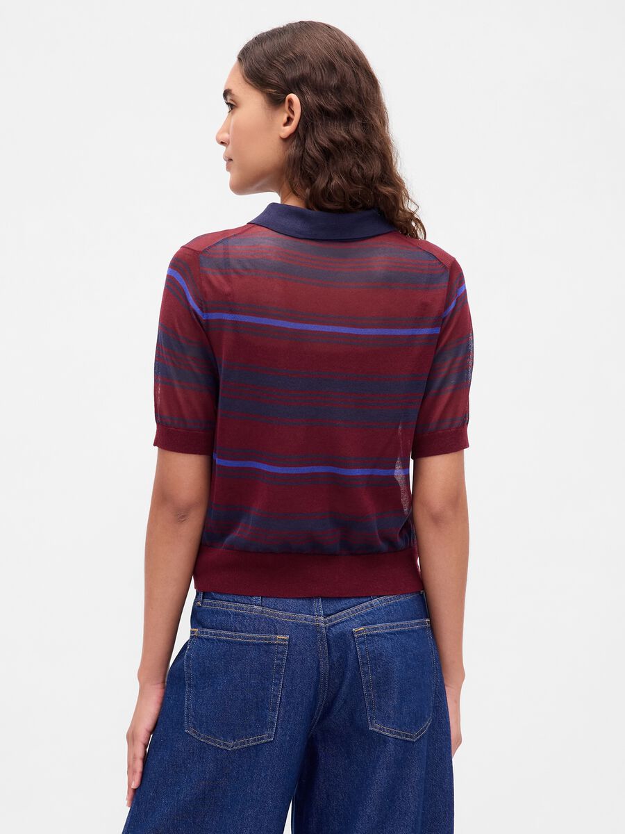 Short sleeve red knit polo shirt Woman_2