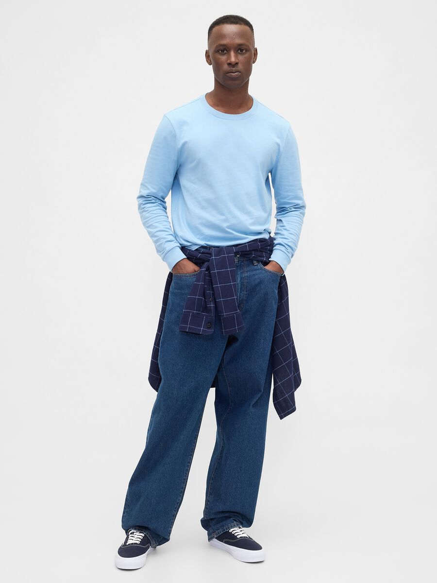 Maglia azzurra a maniche lunghe in cotone Uomo_0