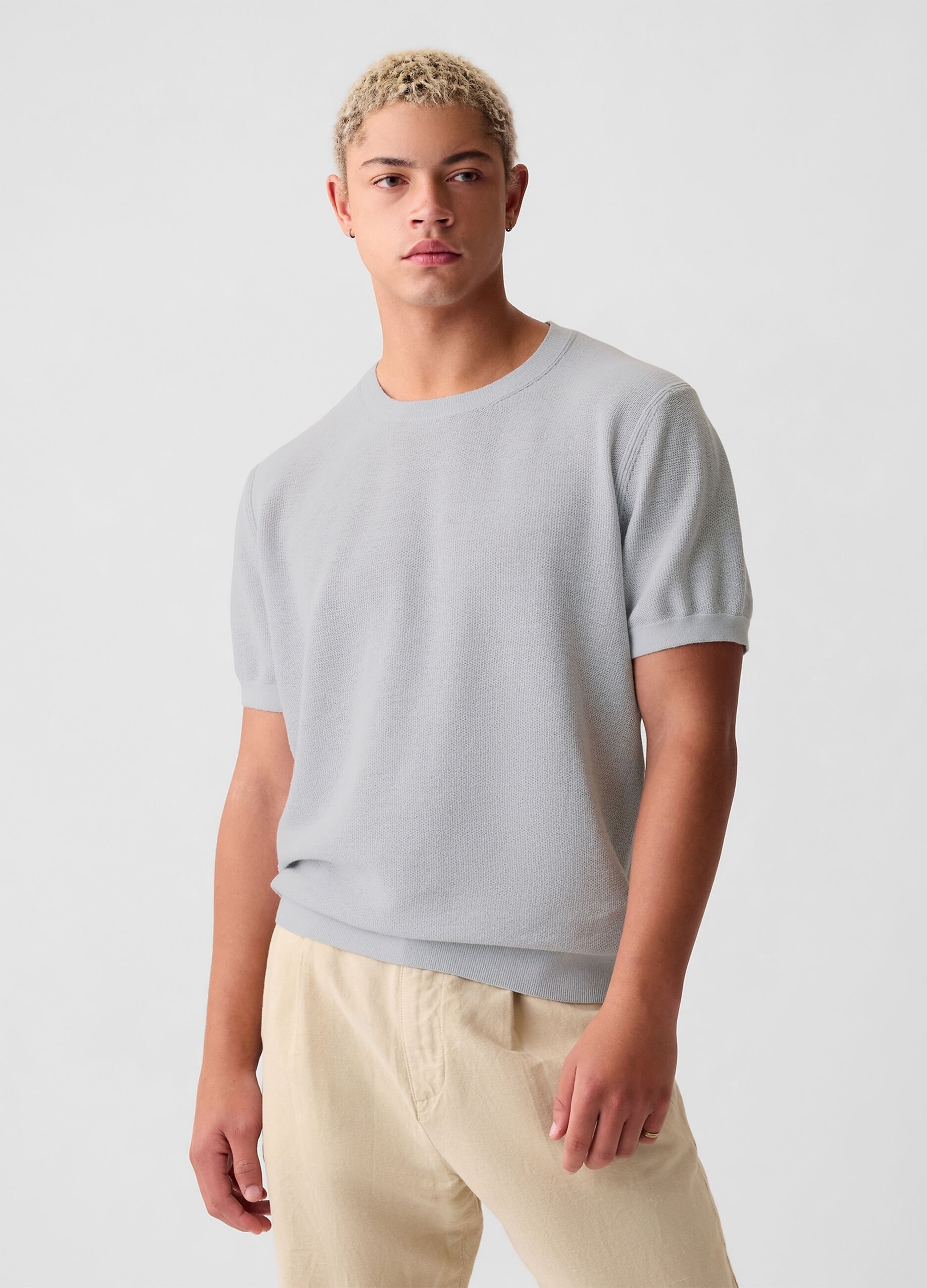 T-shirt in maglia di misto lino