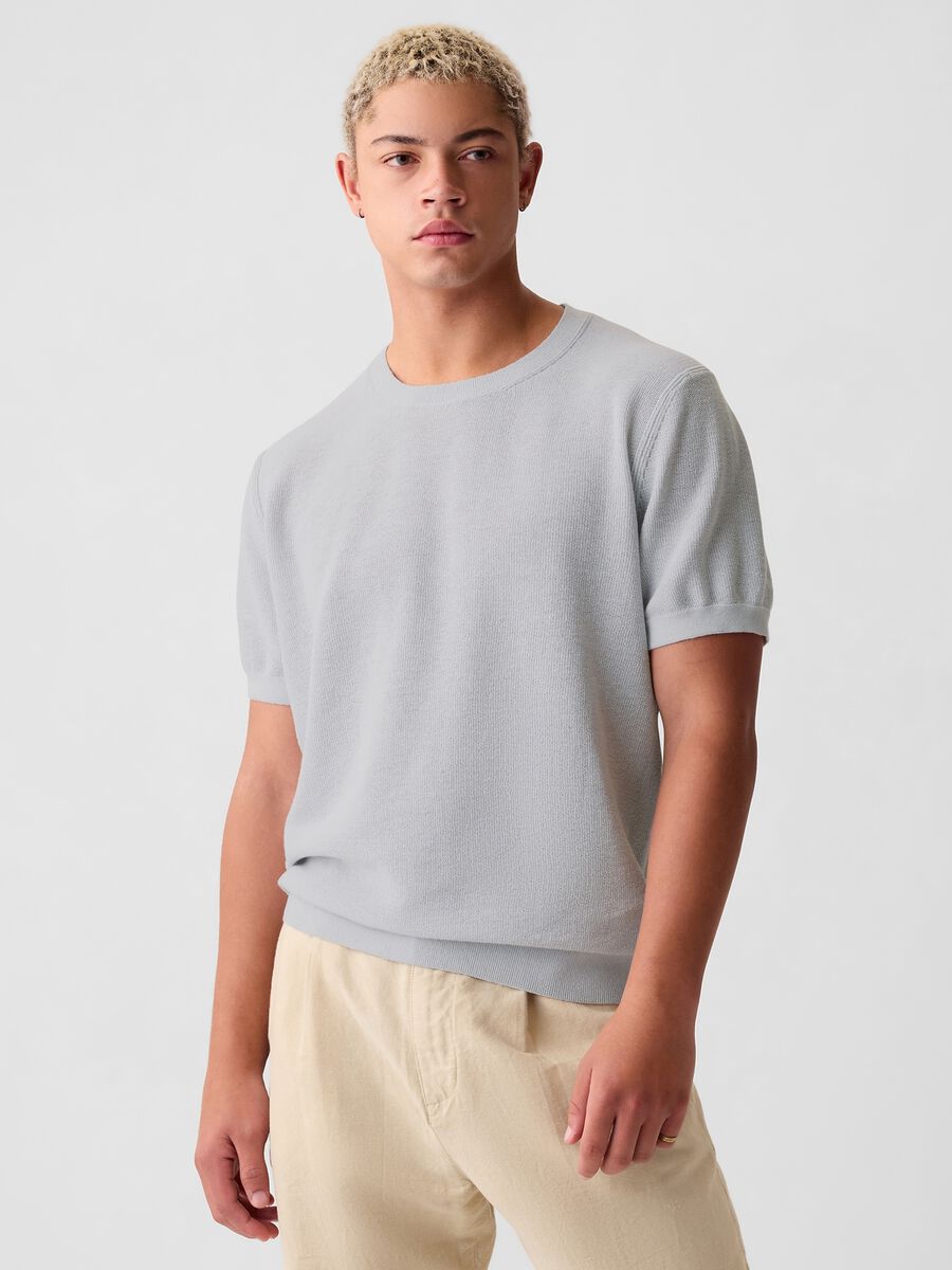 T-shirt in maglia di misto lino Uomo_0
