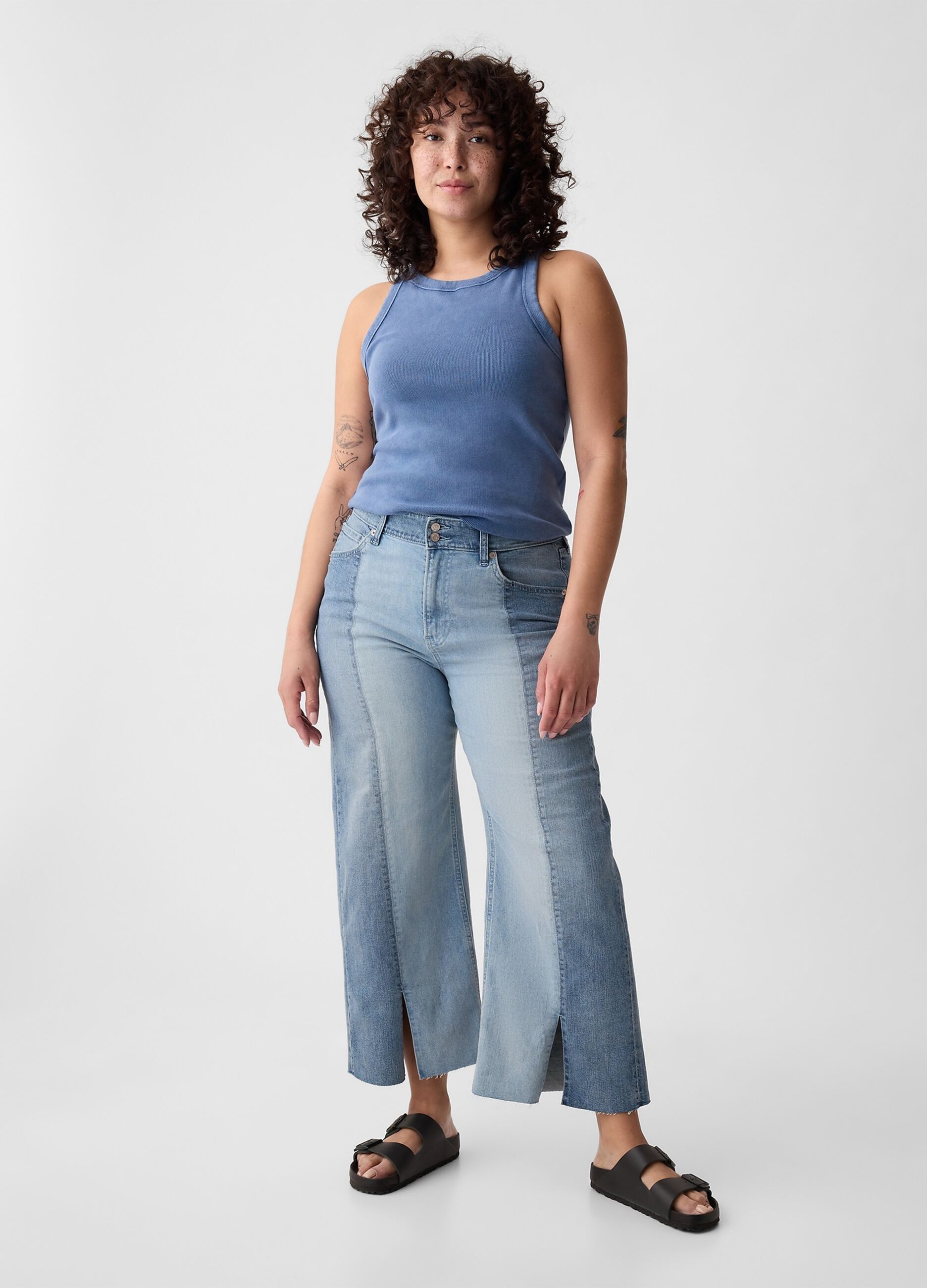 Jeans wide leg ankle bicolore_2