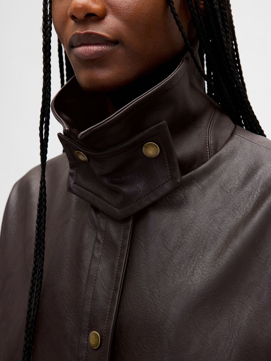 Brown Faux Leather Jacket Woman_3